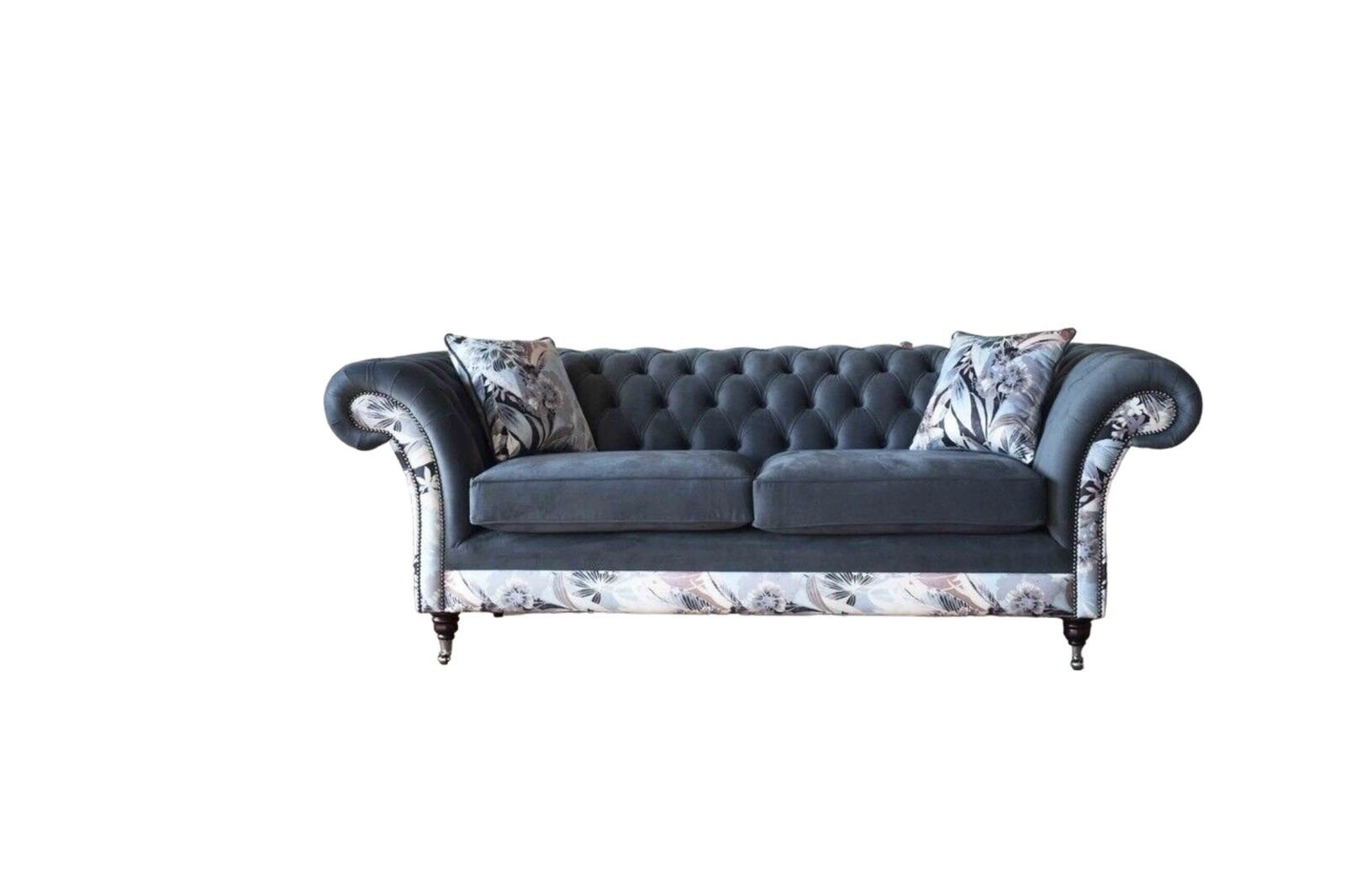 JVmoebel Sofa Blauer Dreisitzer Design Polster Sitz Textil Sofa 3 Sitzer Luxus Couch, Made in Europe