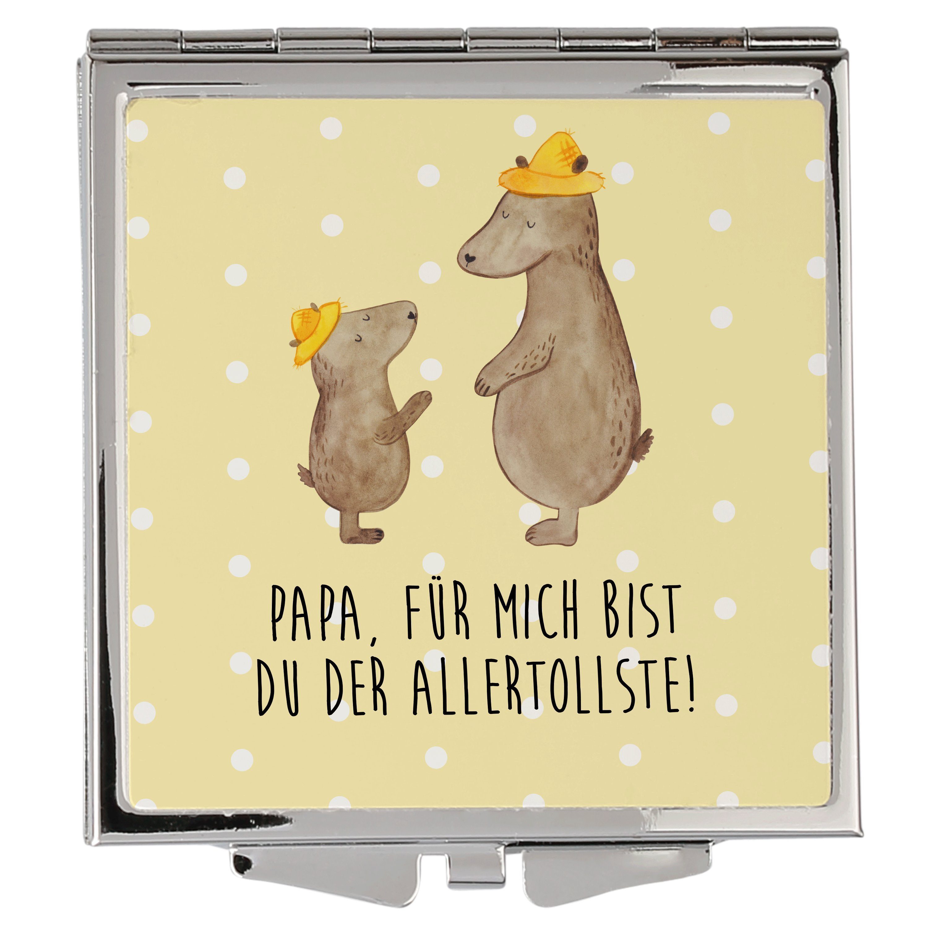 Mr. & Mrs. Panda Kosmetikspiegel Bären mit Hut - Gelb Pastell - Geschenk, silber, Vater, Mama, schmink (1-St) | Schminkspiegel