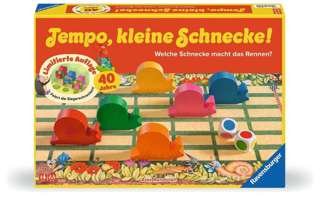 Ravensburger Spiel Ravensburger 23034 Tempo, kleine Schnecke! 40 Jahre Jubiläumsausgabe, Wettlaufspiel, Made in Europa