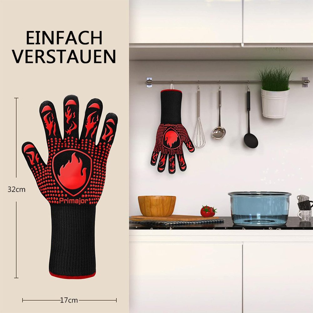 TUWENA Grillhandschuhe 2 Stück Grillhandschuhe, 800°C Extrem Hitzebeständige Handschuhe, (2-tlg), Waschbare Feuerfest Ofenhandschuhe, für Backen, Grillen, Kochen, BBQ