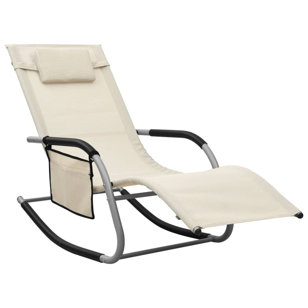 Gartenliege Sonnenliege 149x62x88 cm Creme und Grau mit Textilene und Stahlgestell