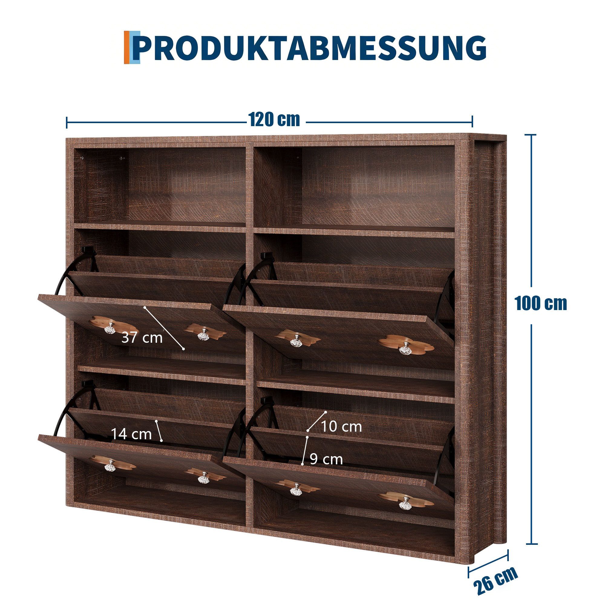 GarveeMore Schuhschrank Freistehend mit 4/6 Klappfächer Diamantgriff versteckt (1-St) mit Blumenmuster für 12 bis 36 Paar