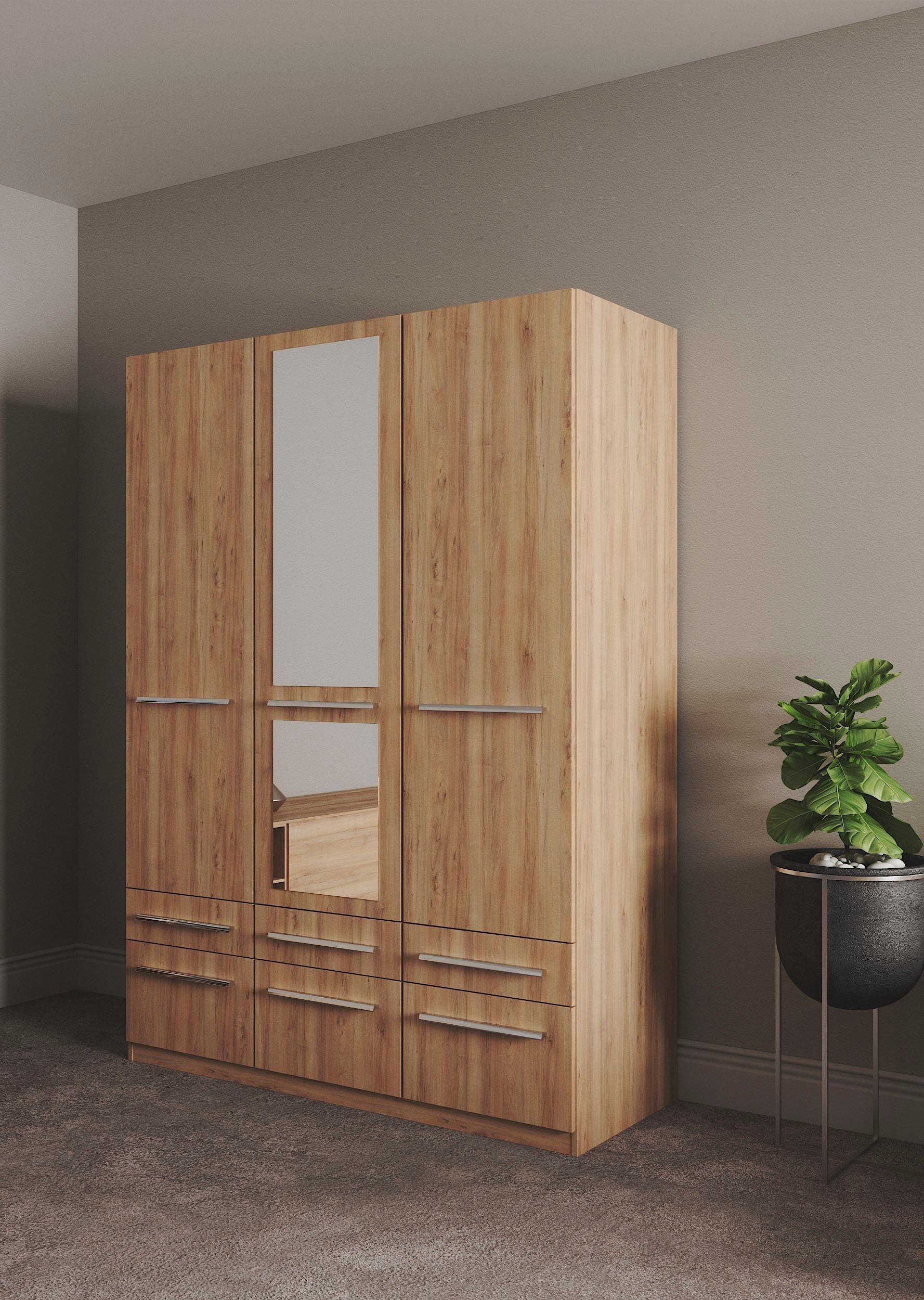 priess Kleiderschrank Schrank Garderobe Wäscheschrank Barcelona in 5 Breiten viel Stauraum, geräumige Schubkästen, mit Spiegel, MADE IN GERMANY