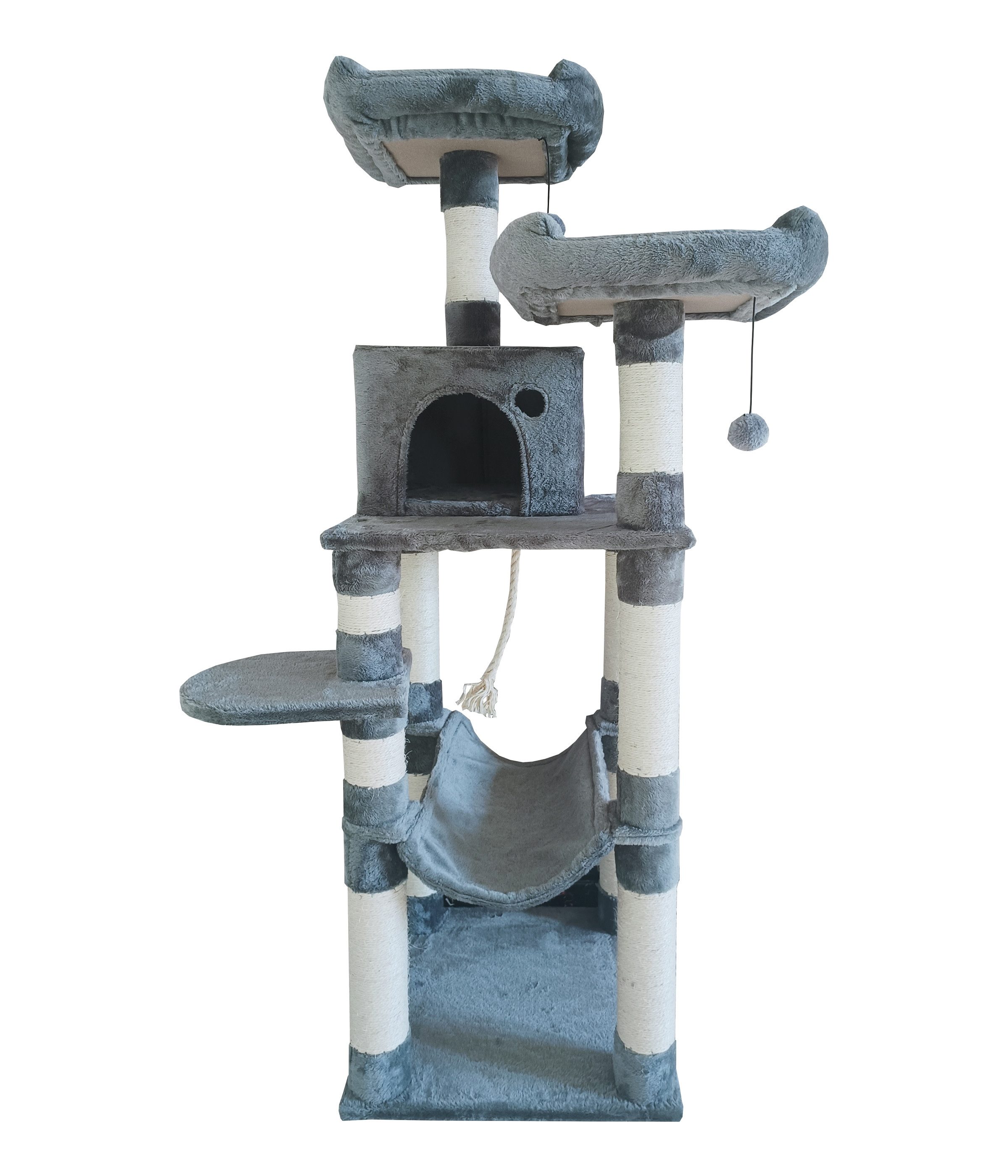 Dehner Kratzbaum Akiro für Katzen, ca. 50 x 150 x 50 cm, grau / beige, MDF