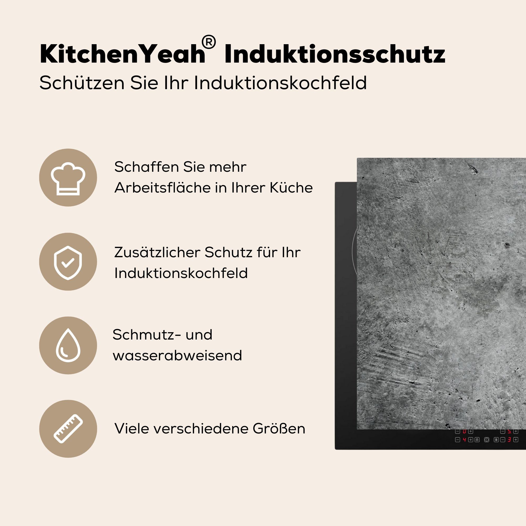 Steine, Induktionsschutz, Induktionskochfeld, cm, tlg), Ceranfeldabdeckung Beton Vintage (1 Vinyl, 57x51 - Herdblende-/Abdeckplatte - MuchoWow