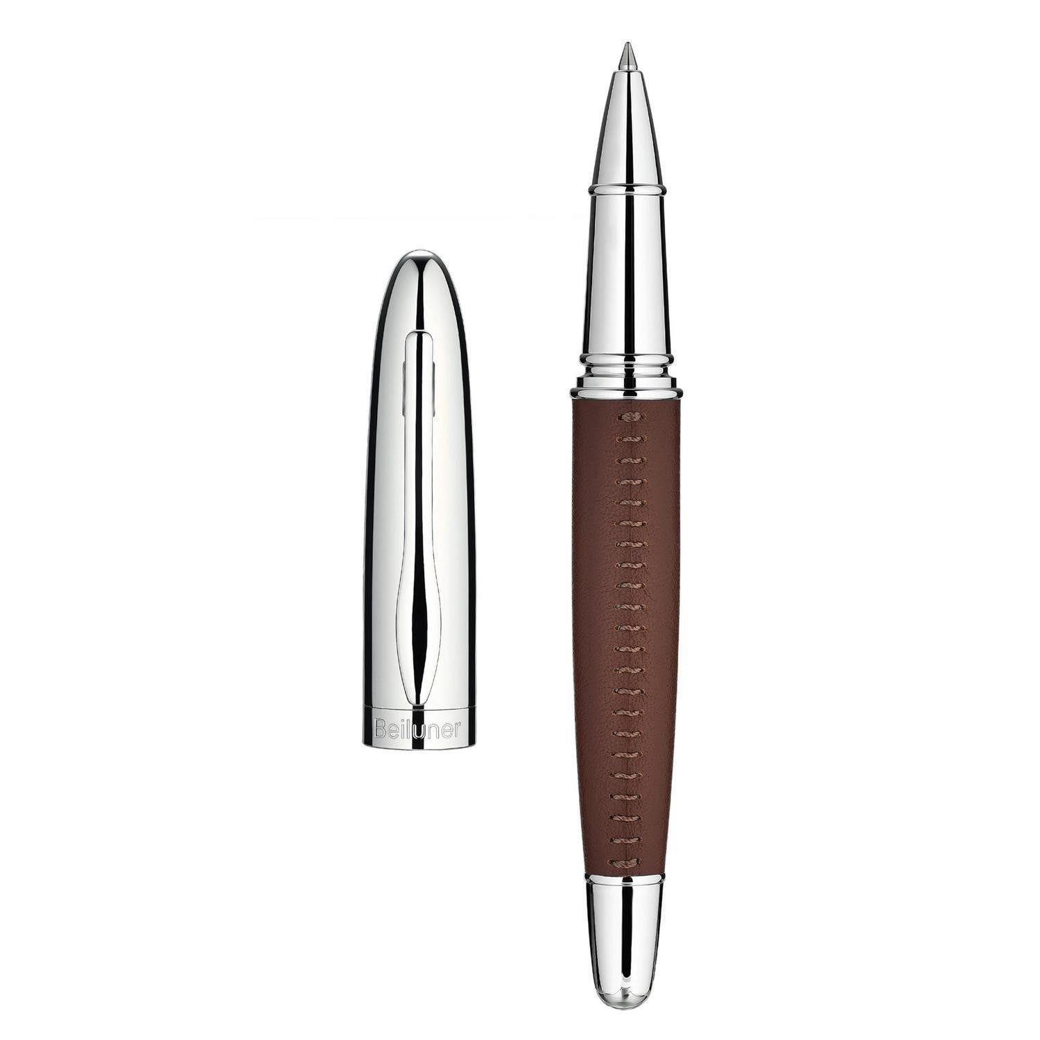 LuxusKollektion Tintenroller Stift braun, handgenäht, Schmidt-Mine in Lederoptik