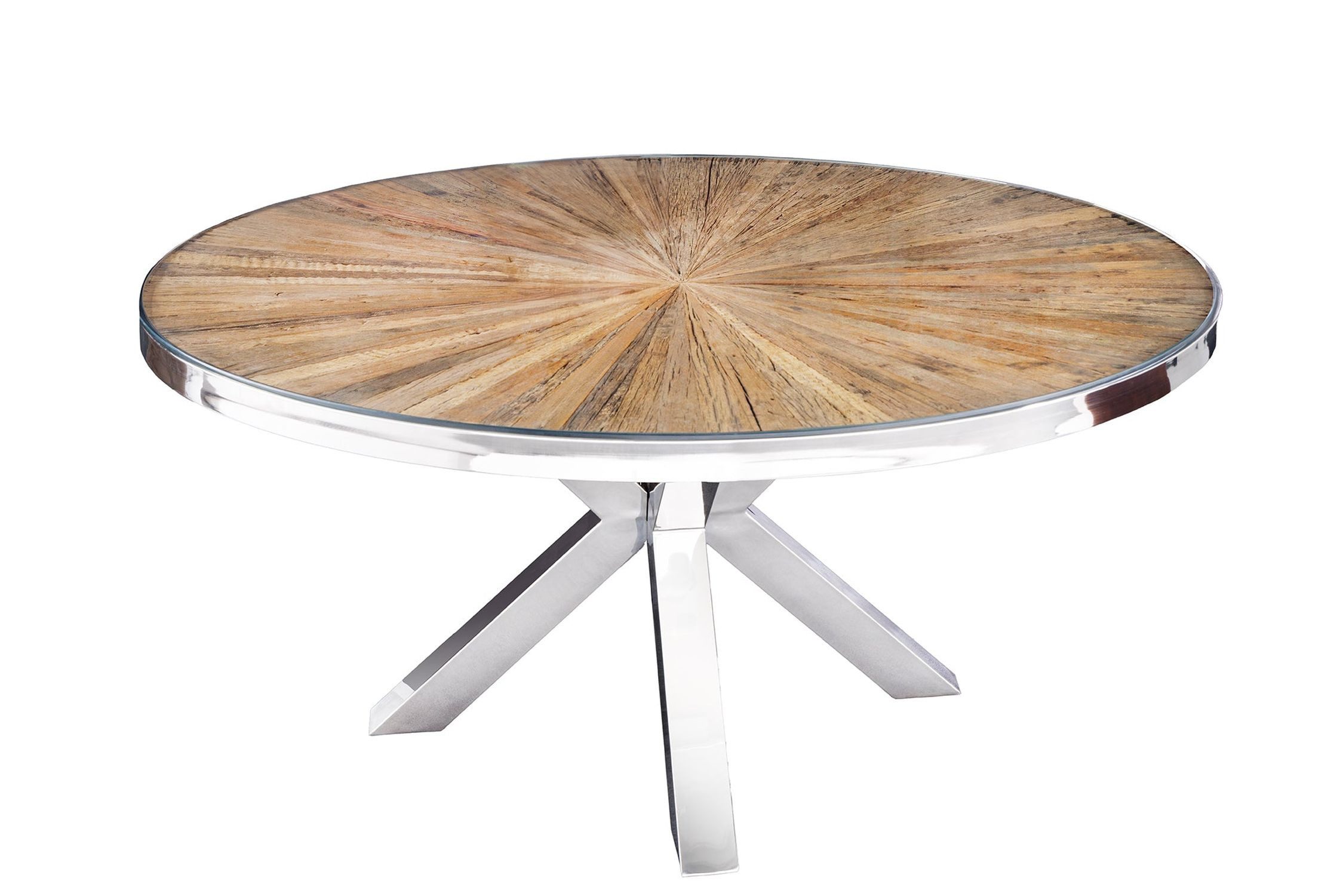 Licht-Erlebnisse Esstisch AMARA, aus Teakholz Hartglas Edelstahl Braun Chrom 140 x 140 x 78 cm (LxBxH)