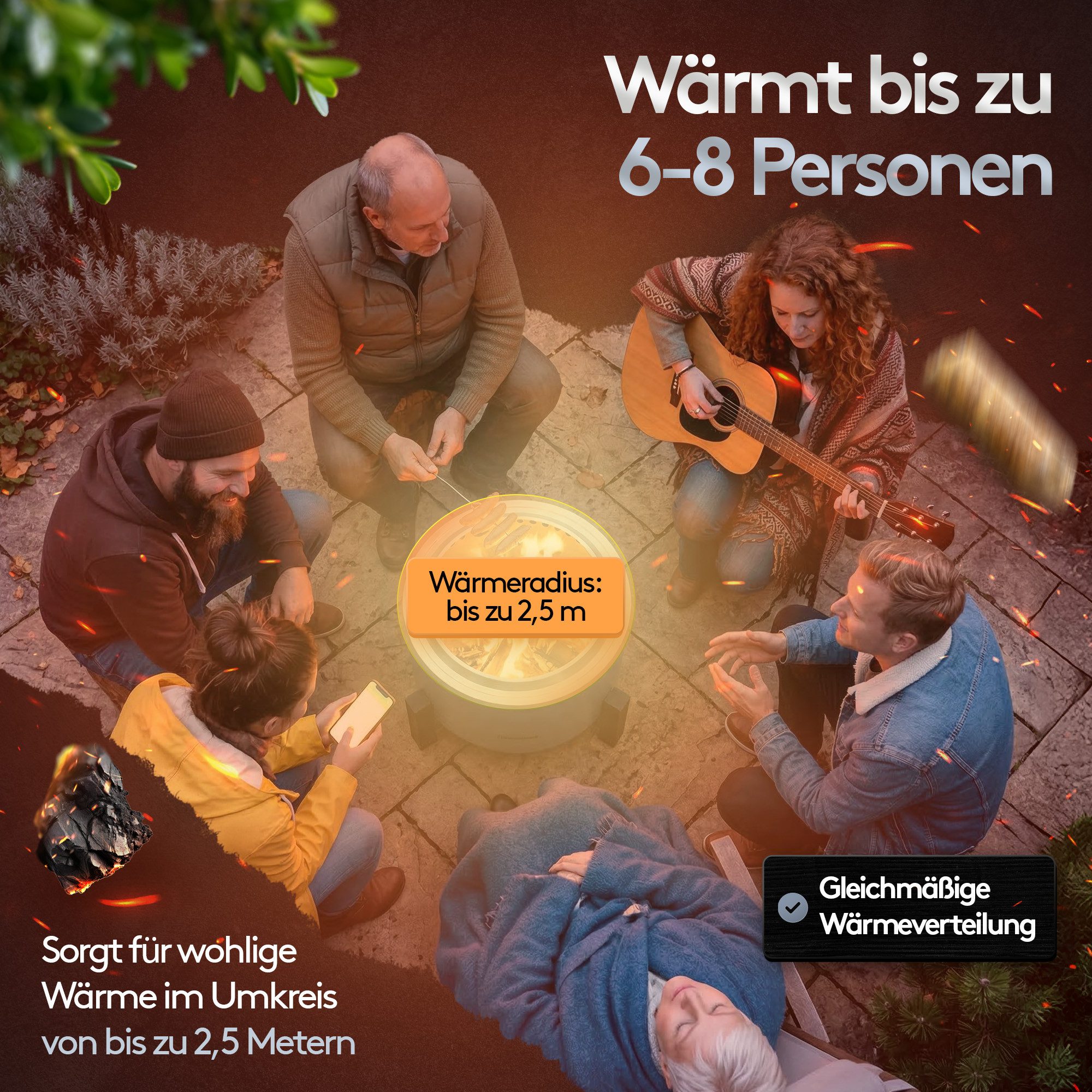 Flammenwerk Feuerschale Rauchfreier Feuerkorb 22" mit Grillrost & Abdeckung, (1-St., Inkl. Grillrost & Abdeckung), Feuerstelle & Grill für Garten, Camping & Ter – Bild 4 von 5