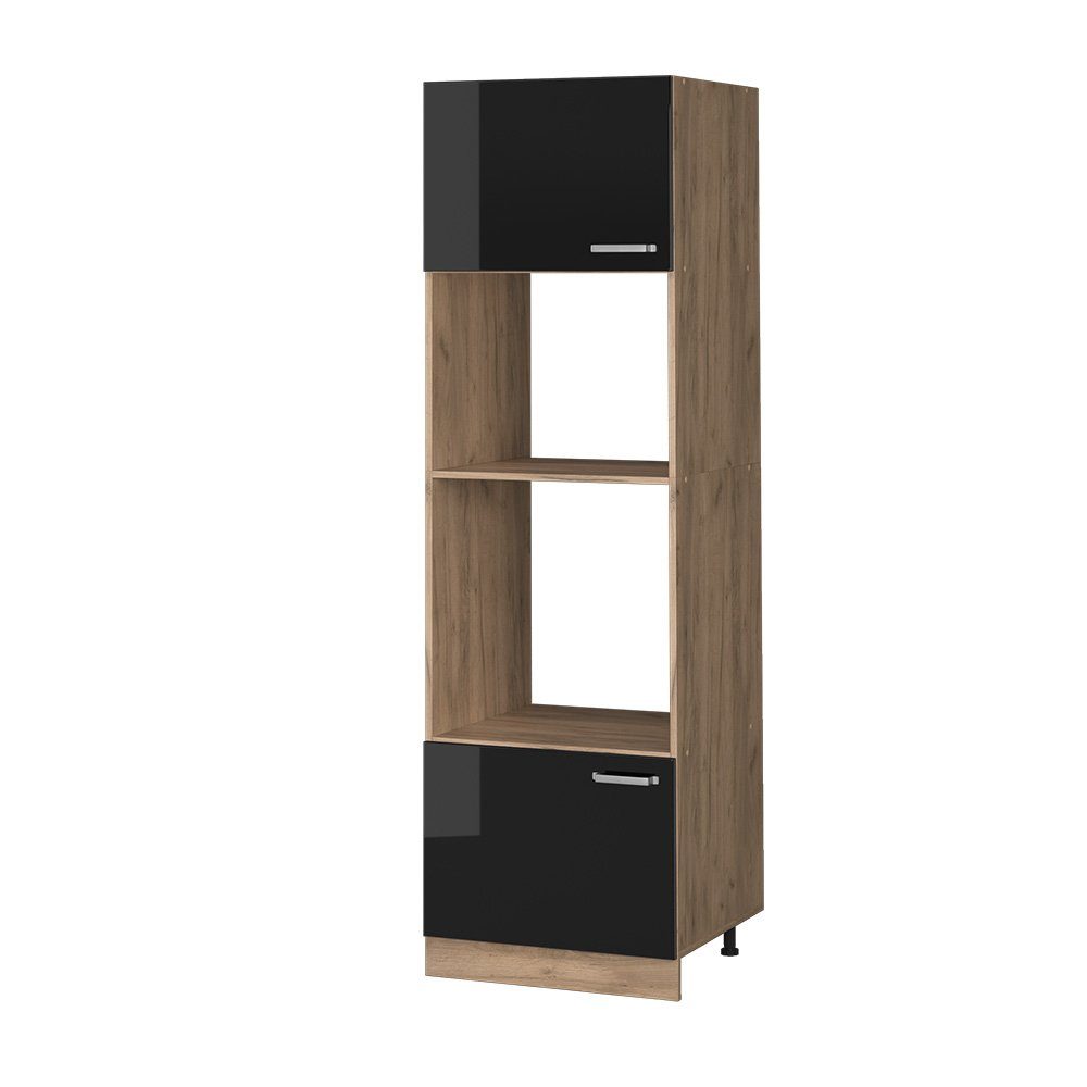Vicco Mikrowellenumbauschrank R-Line, Schwarz Hochglanz/Goldkraft Eiche, günstig online kaufen