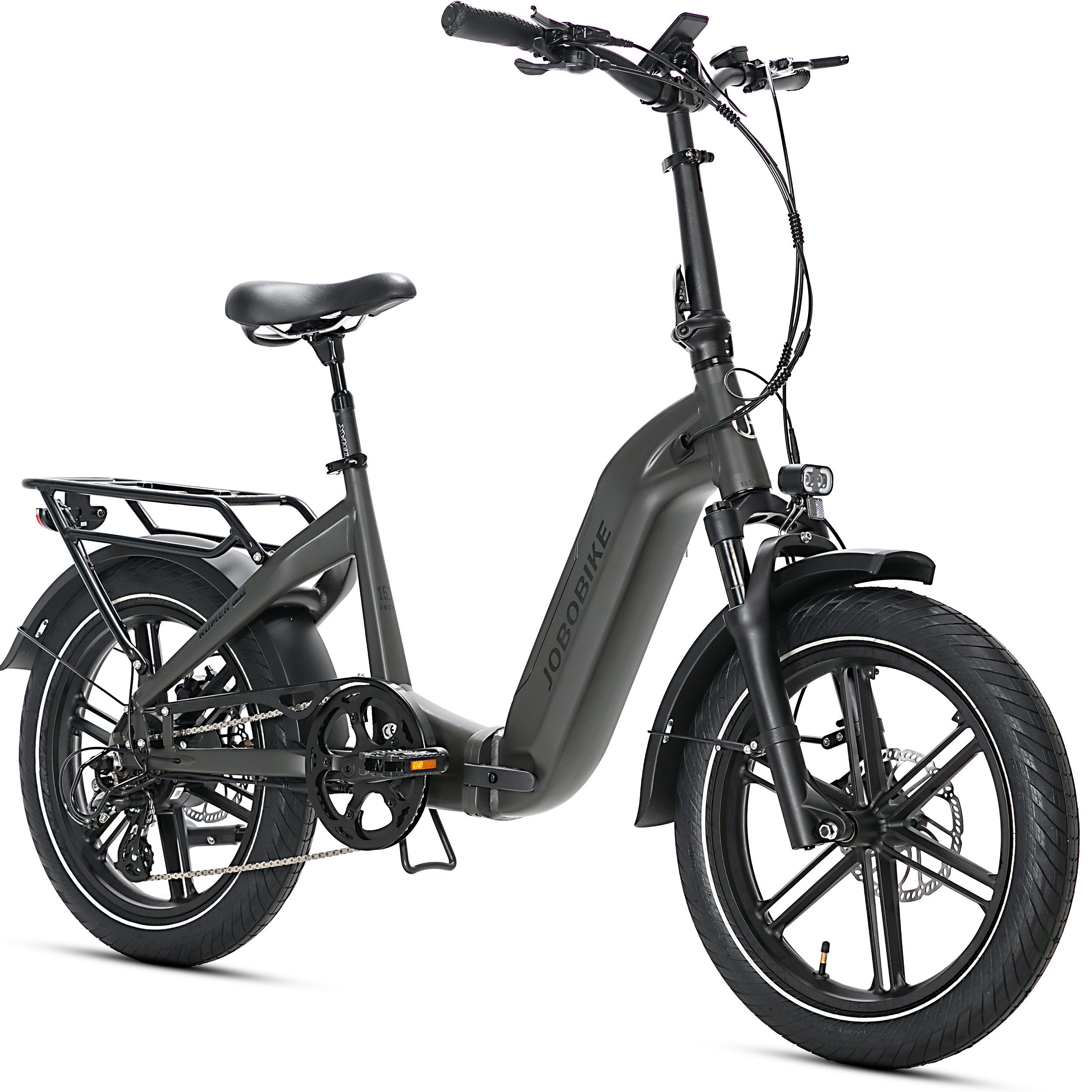 JOBOBIKE E-Bike Klapprad Damen&Herren 20x3" Pedelec Romer P 720Wh, 150km, hydr. Bremsen, 7 Gang Shimano, (mit abnehmbarem Akku, 5 Stufen	, Aluminiumrahmen), faltbar, max. 80 N.m, Drehmomentsensor, gefederte Sattelstütze