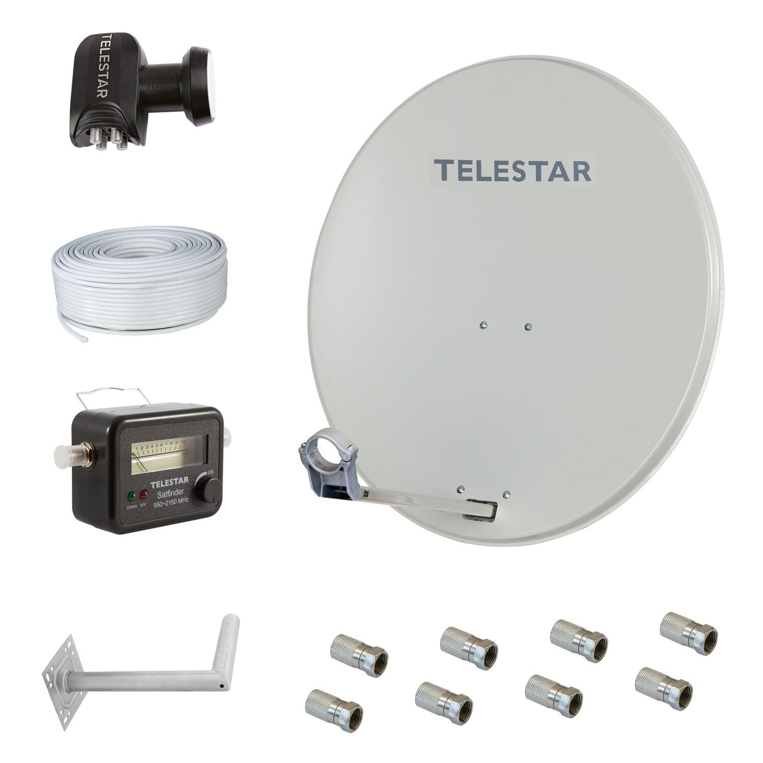 TELESTAR DIGIRAPID 80S mit Wandhalter Quad-LNB, 4-Teilnehmer cm, Stahl, Anlage) und Kabel, Satfinder (80 SAT-Antenne