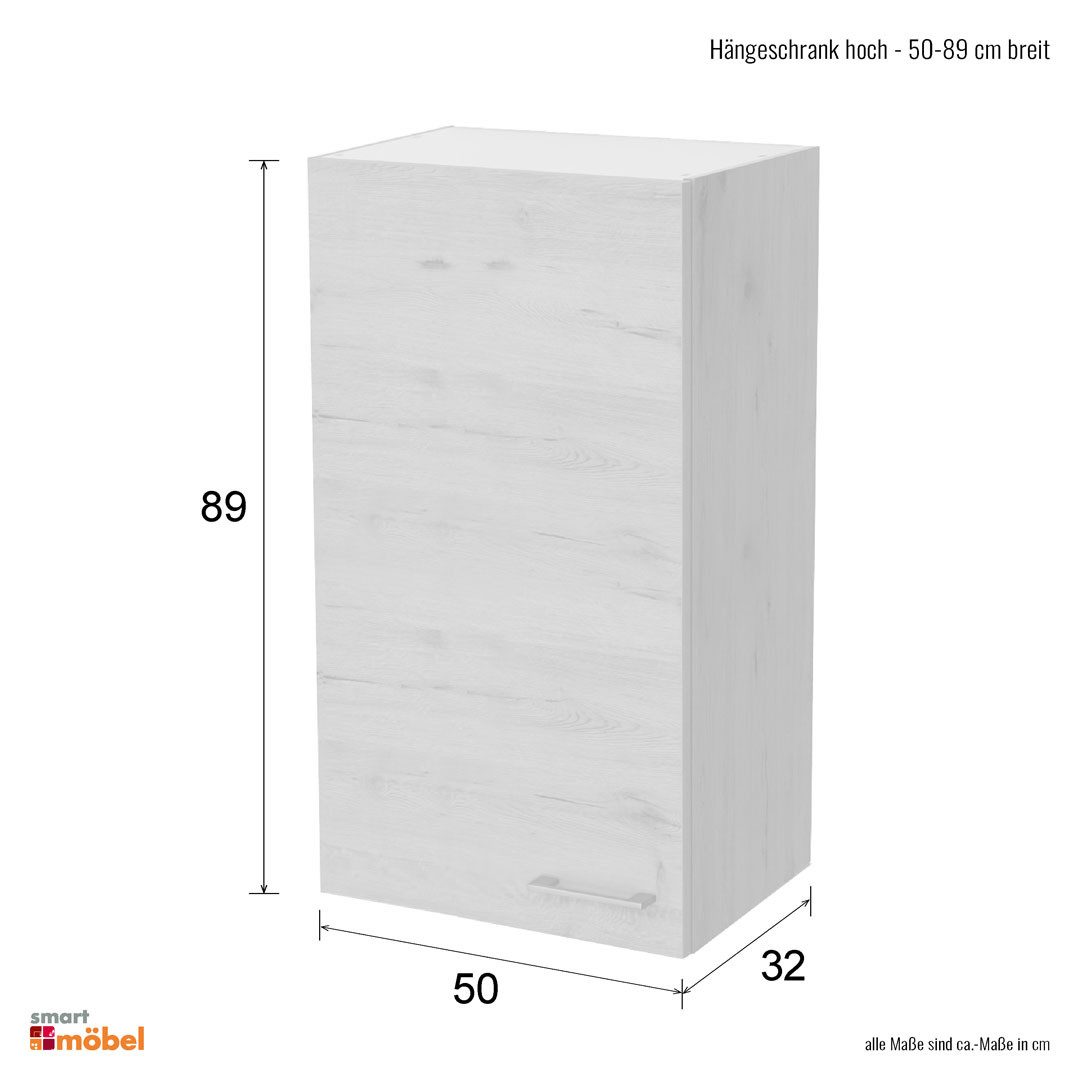Flex-Well Hängeschrank Hochhängeschrank Küche - 50 x 89 cm breit - Kaschmir Glanz Sonoma Eich