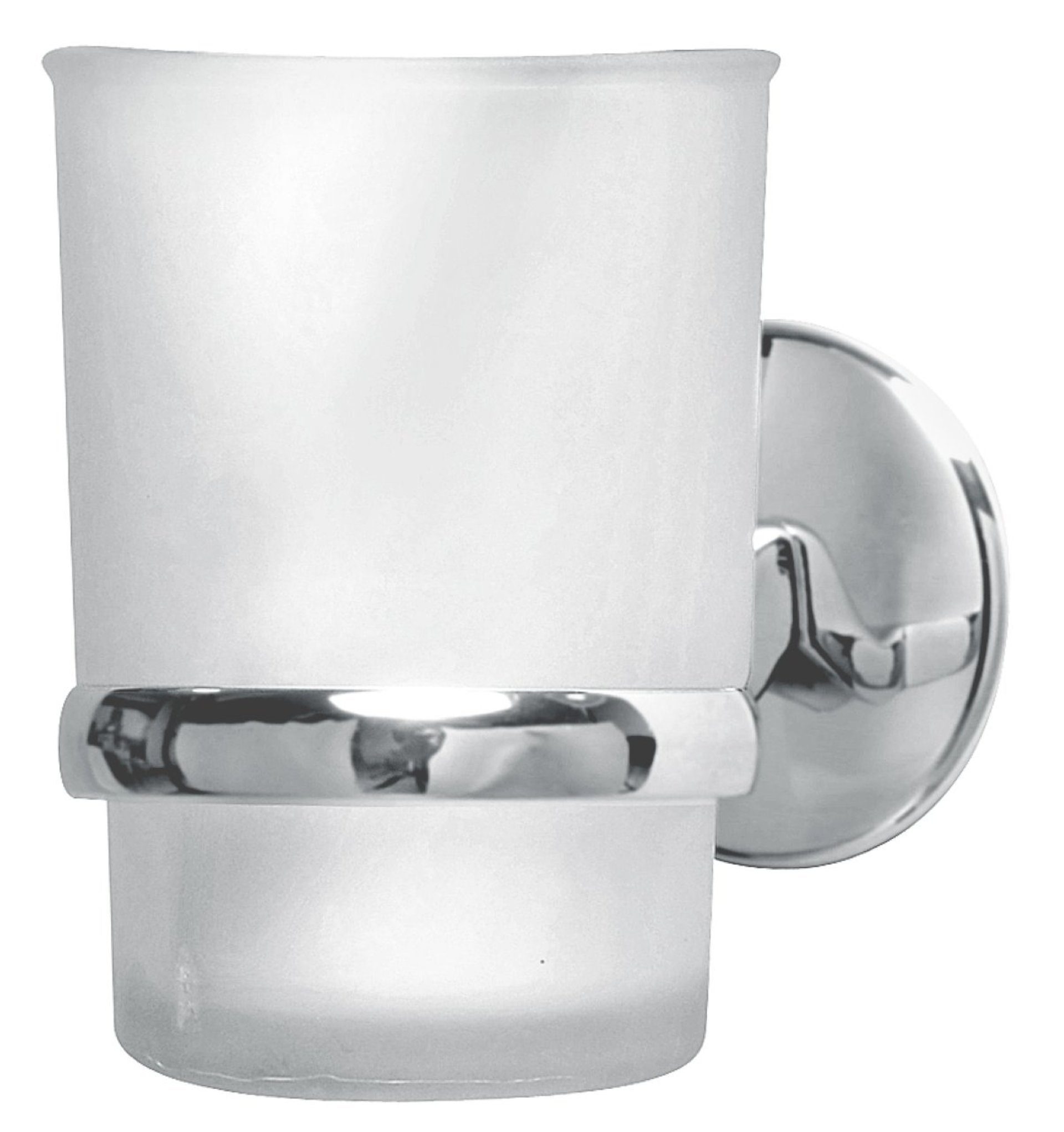 FACKELMANN Zahnbürstenhalter Glas mit Halter VISION, Glas-Zahnputzbecher mit verchromtem Halter