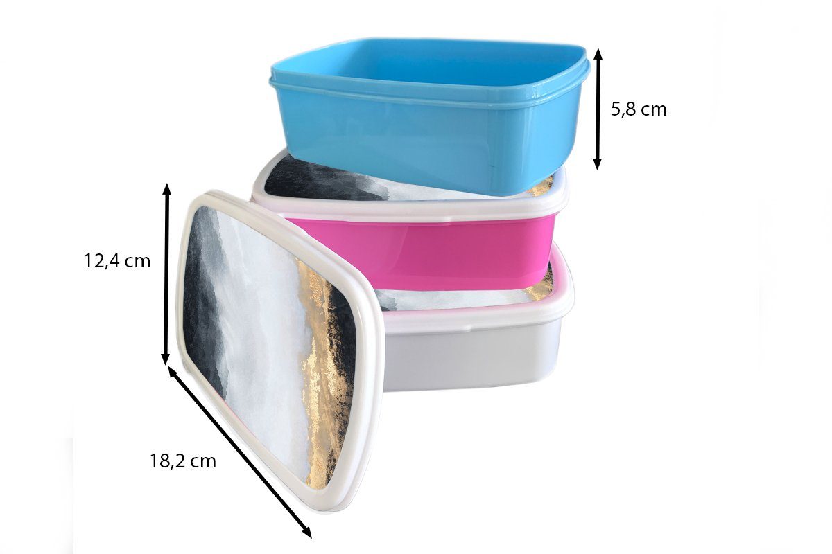 - Kunststoff, (2-tlg), - und Erwachsene, Kinder - Brotbox für Farbe Lunchbox Abstrakt Brotdose, Marmor, weiß für - Jungs Schwarz MuchoWow und Mädchen Gold