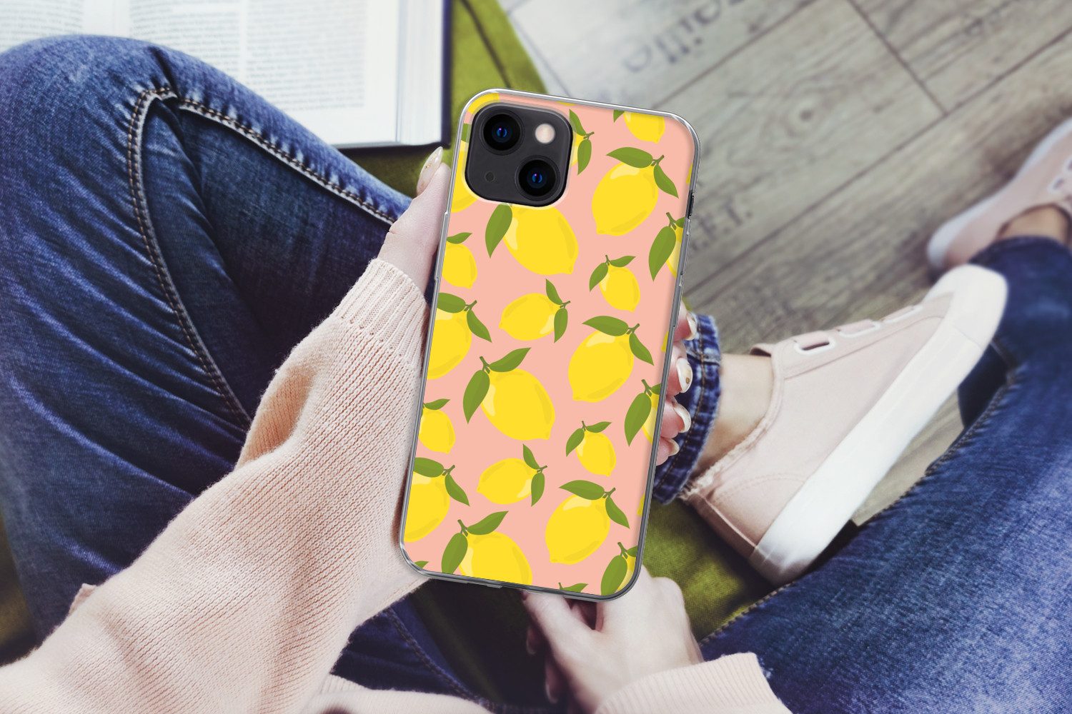 MuchoWow Handyhülle für Apple iPhone 13 Zitronen - Gelb - Rosa - Muster - Obst, Smartphone-Bumper, Print, Handy Schutzhülle Dünn