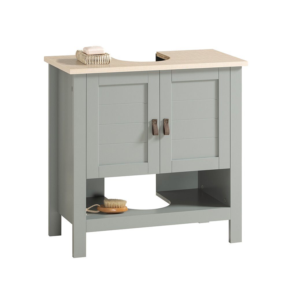SoBuy Waschbeckenunterschrank mit 2 Türen MDF Hellgrau 60 cm BZR69-II-HG günstig online kaufen