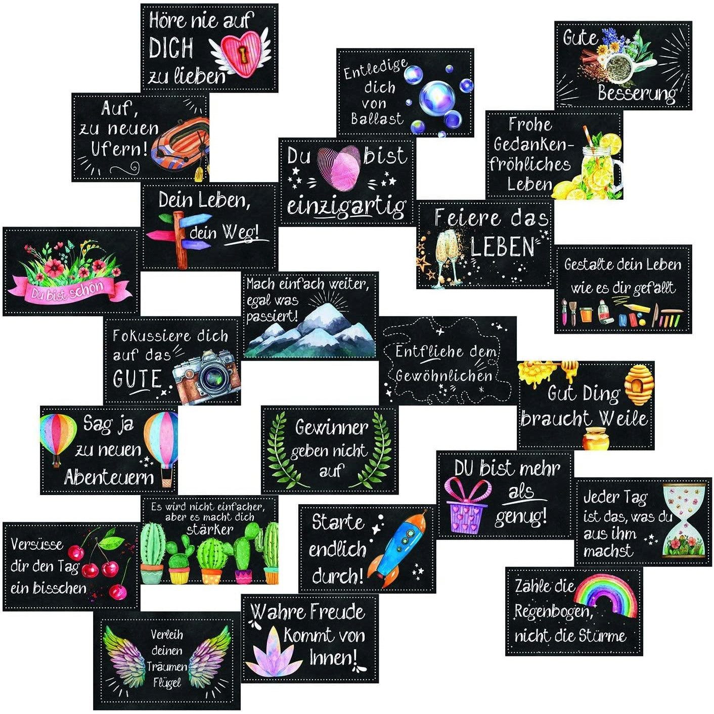 Logbuch-Verlag Dekofigur 24 Mini Sprüche Karten 8,5 x 5,5 cm in schwarz bun günstig online kaufen