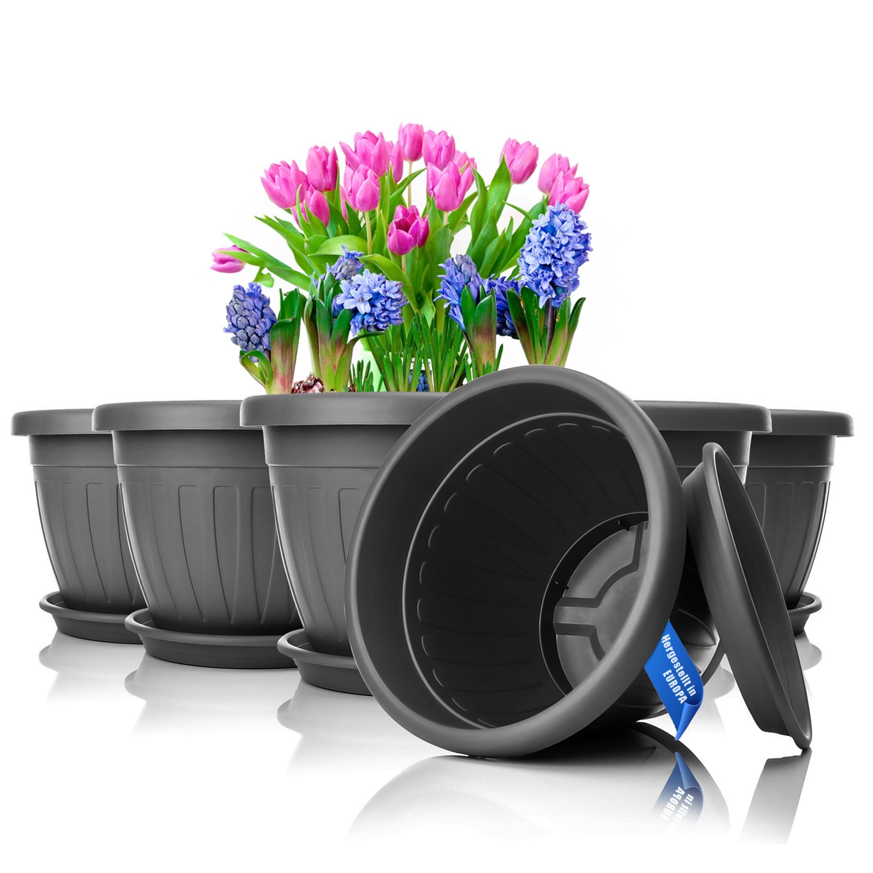 BigDean Blumentopf 6x Blumentopf mit Untersetzer rund ø33xH25 (Set, 6 St., Pflanzkästen), Blumentopf, Pflanzkübel, Wetterfest, UV-Beständig, Langlebig