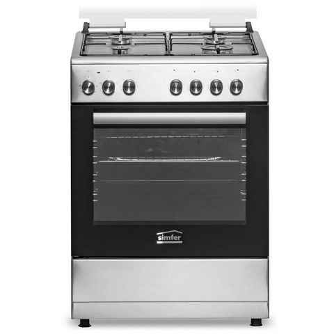 Simfer Gas-Standherd SMF FS 6031, 60 cm, Gaskochfeld mit Elektro-Backofen, 66 Liter Garraum, mit Teleskopauszug nachrüstbar, Grillfunktion, Seitengitter, Timer, Elektrische Taktfunkenzündung