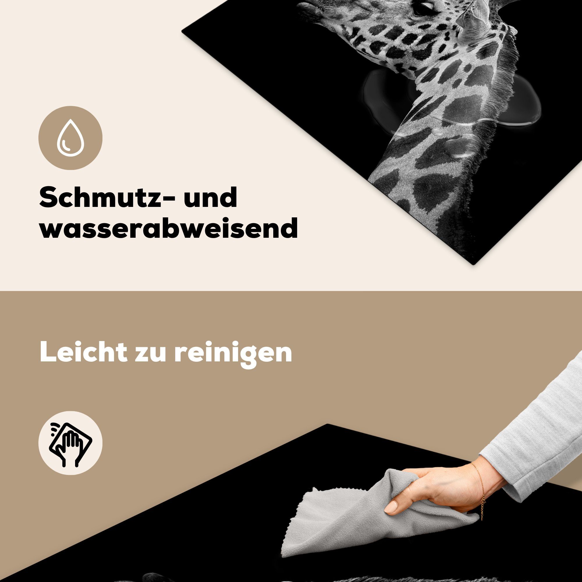 MuchoWow küche für tlg), - Tiere - Schwarz cm, Giraffe Weiß, (1 77x59 Arbeitsplatte Vinyl, Herdblende-/Abdeckplatte Ceranfeldabdeckung, -