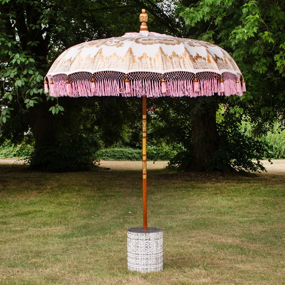 Oriental Galerie Sonnenschirm Bali Garten Sonnenschirm Weiß - Rosa Model Sakura 185 cm