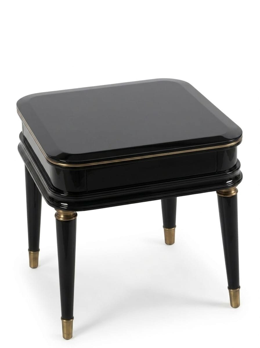 Xlmoebel Beistelltisch Beistelltisch Schwarz MDF Hochglanz Goldrand Modern Elegantes Design (1-St., 1-tlg)
