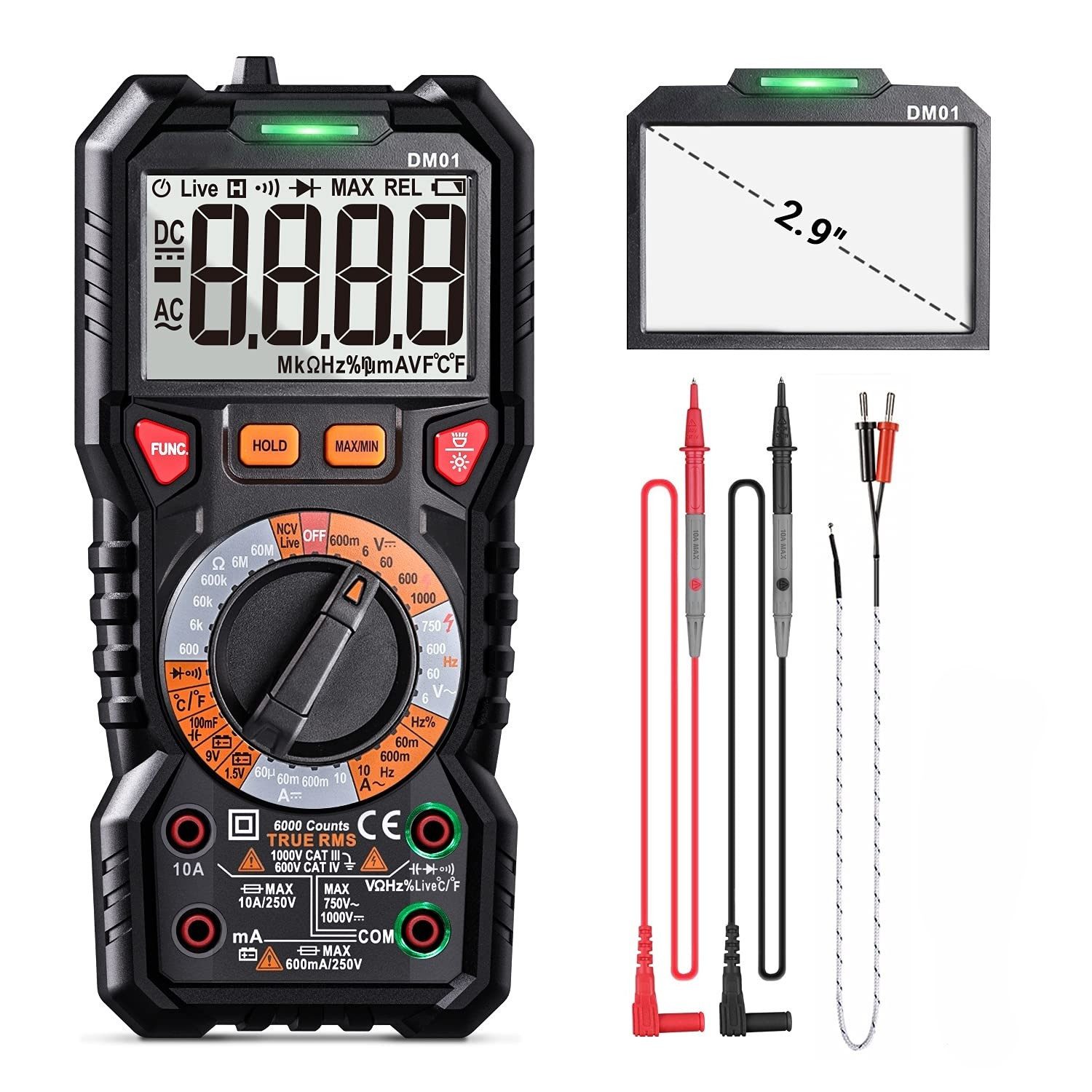 TACKLIFE Multimeter, Digital Spannungsprüfer TRMS 6000 Counts LED Anzeige