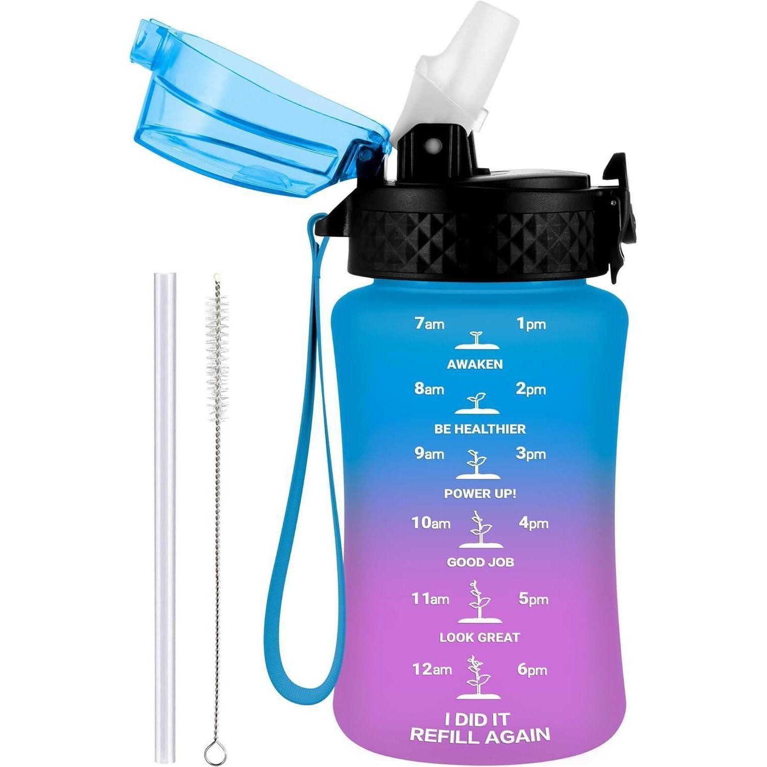 LuxusKollektion Fahrradbox Trinkflasche Kinder Strohhalm BPAfrei 350ml 12oz-1 Deckel Blau Lila