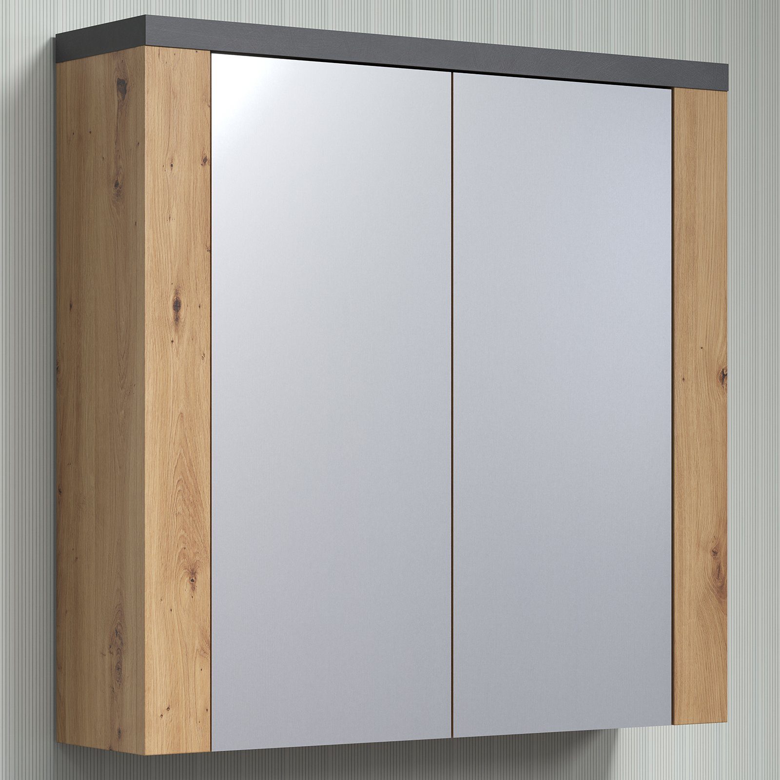 trendteam Spiegelschrank Badezimmerschrank Follow Badezimmermöbel Spiegel Hängeschrank Eiche/Anthrazit 79x78x20cm
