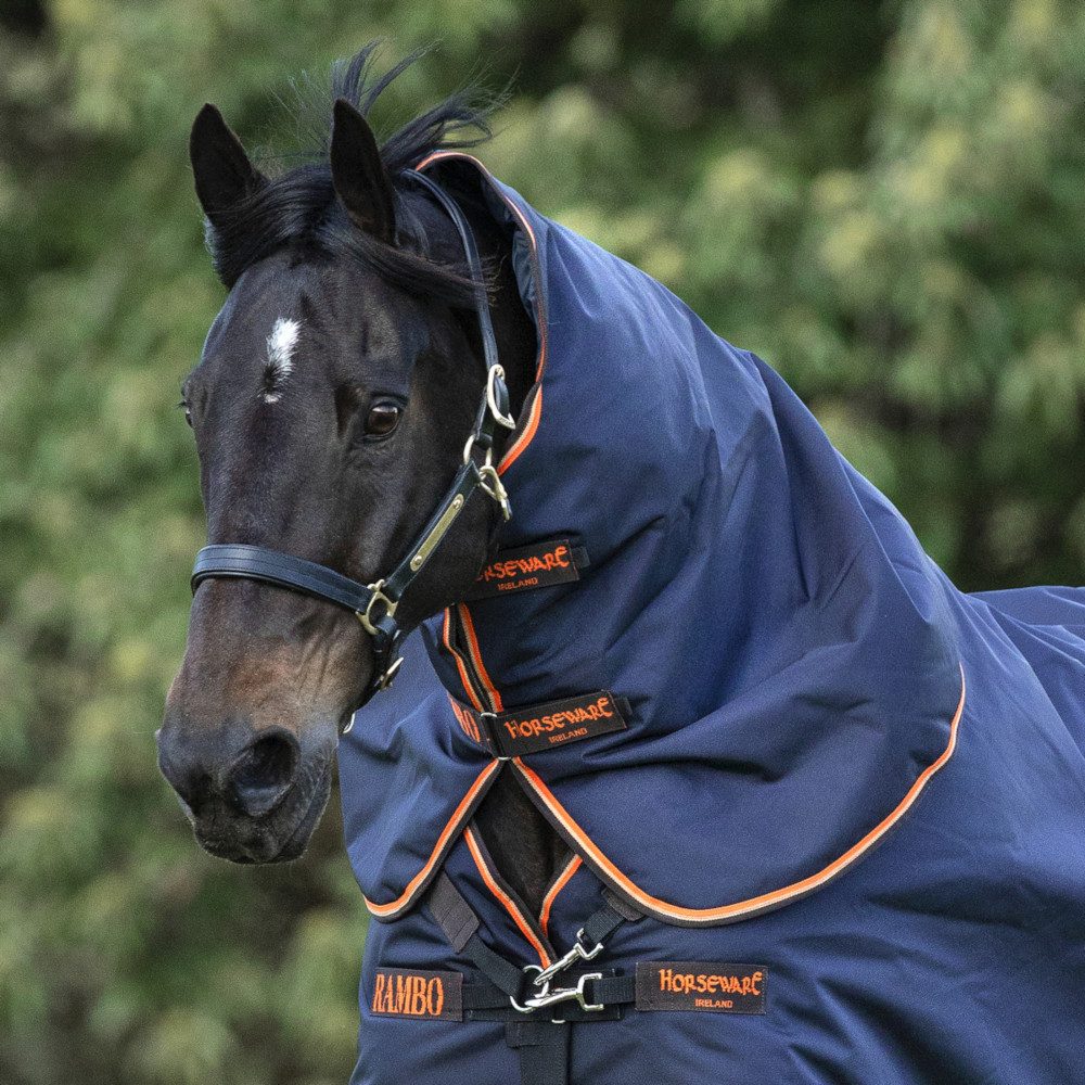 Pferde-Halsteil Horseware Rambo Supreme Hood 50g - Navy/Orange