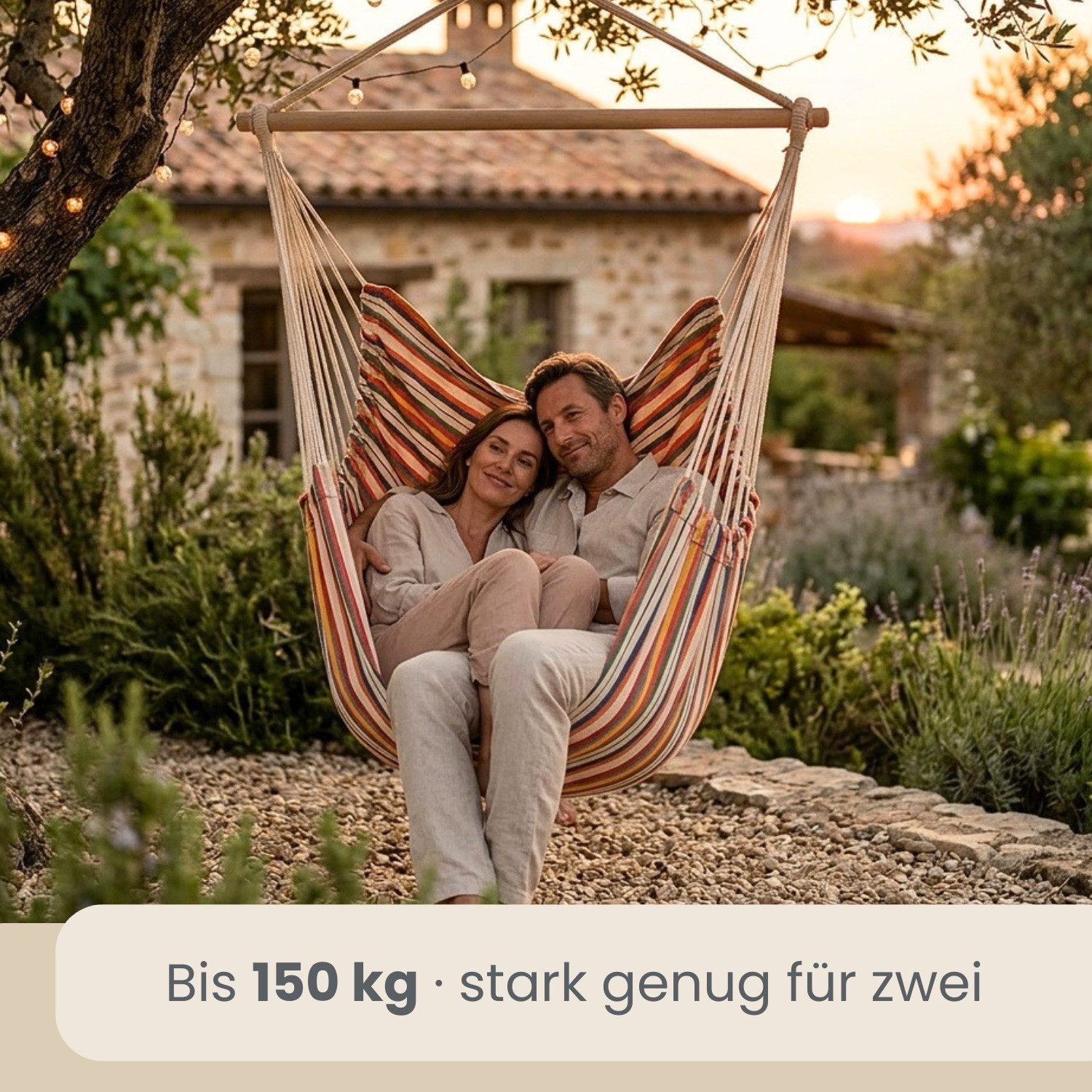 AMANKA Hängestuhl für 2 Personen: XXL Outdoor Hängesessel bis 150 kg - Garten und Balkon, 185 x 130 cm Hängesitz für Kinder und Erwachsene - 360° Relaxsessel