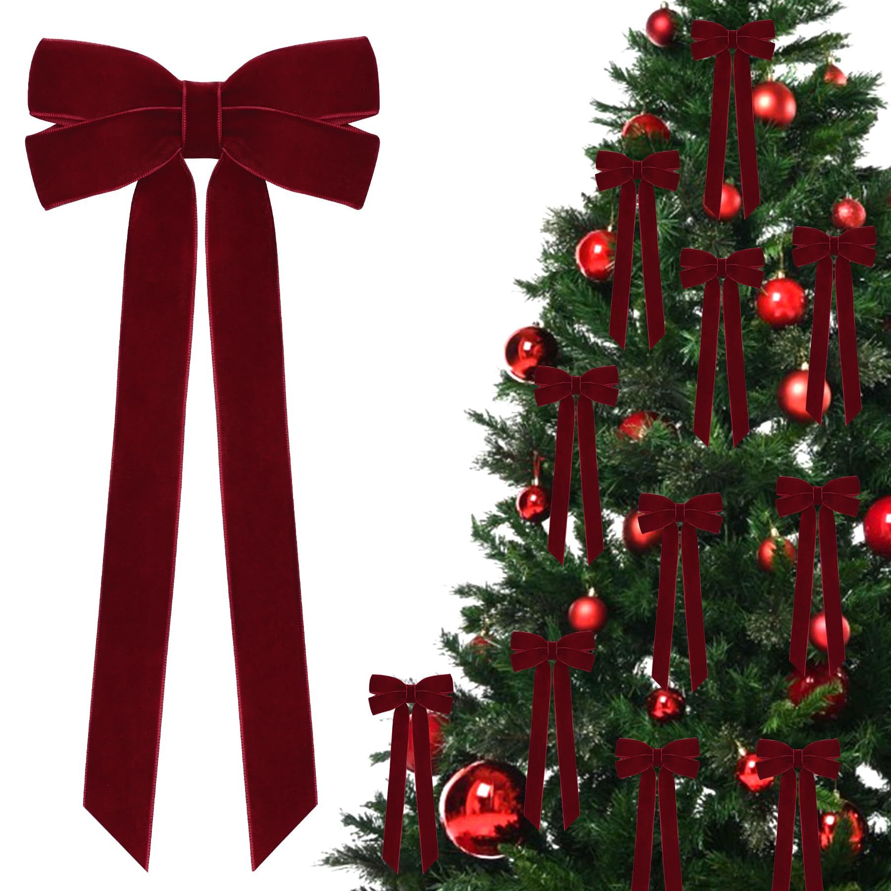 Sorvyzxn Christbaumschmuck 12 Samtschleifen Weihnachten, Weihnachtsschleifen Christbaumschleifen (12-tlg), Geschenkschleifen & Dekoschleifen für
