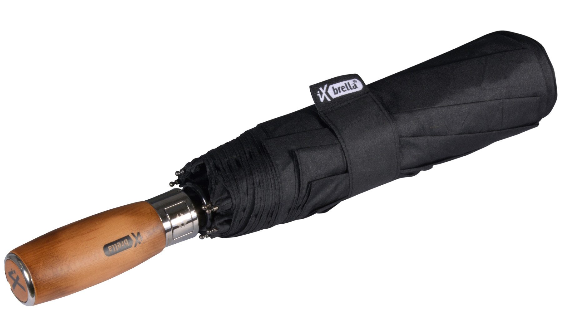 iX-brella Taschenregenschirm XXL 121 cm Durchmesser mit Auf-Zu-Automatik, mit echtem Holz-Stabgriff