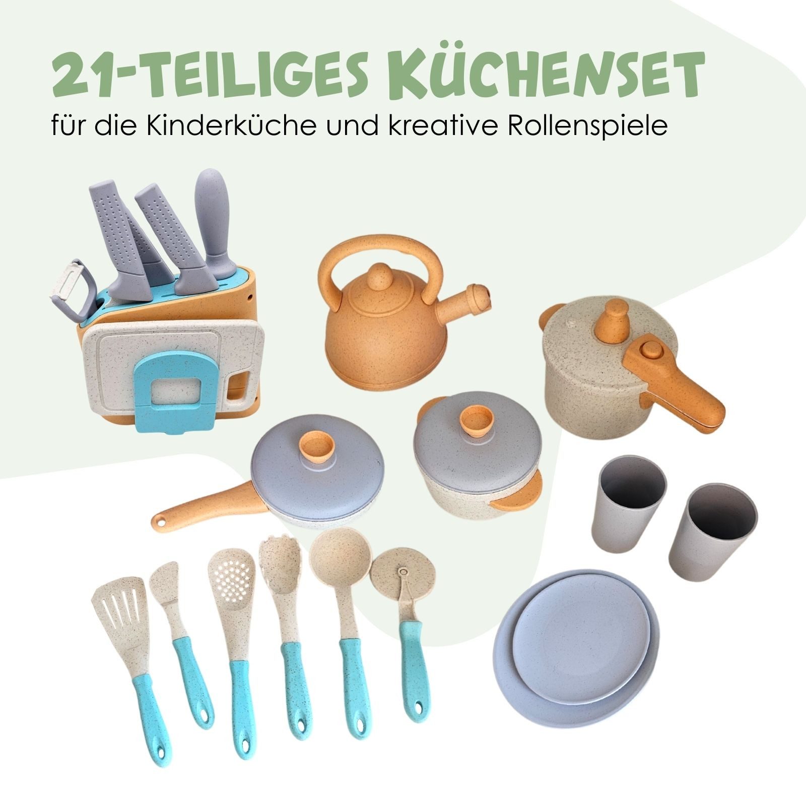 alldoro Spiel-Kochgeschirr Koch- und Geschirrset mit Messerblock für die Ki günstig online kaufen