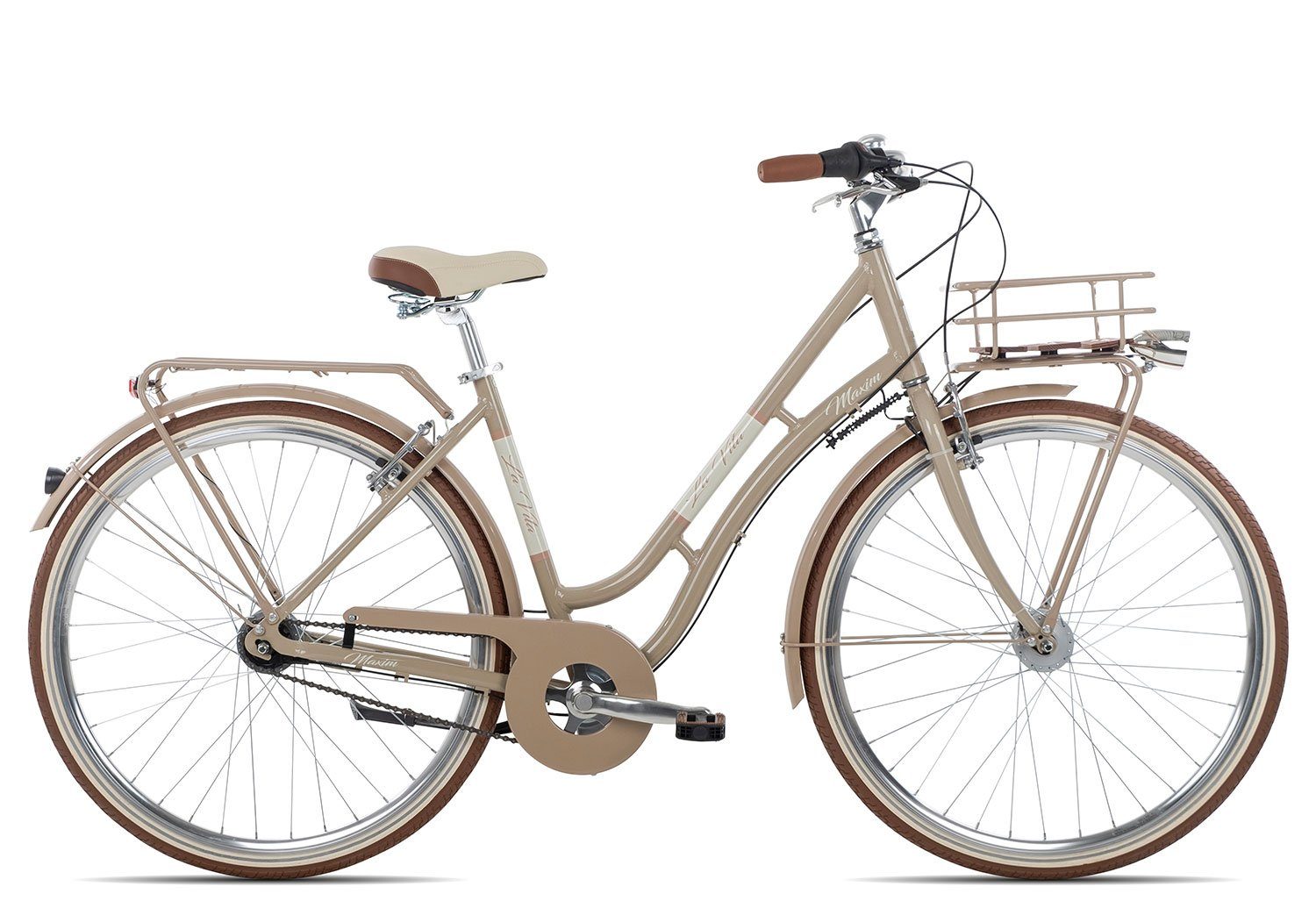 Maxim Cityrad La Vita Nexus, 7 Gang Shimano Nexus 7 Rücktritt Schaltwerk, Nabenschaltung Rücktritt, Damenrad Citybike Tiefeinstieg 28 Zoll braun/beige