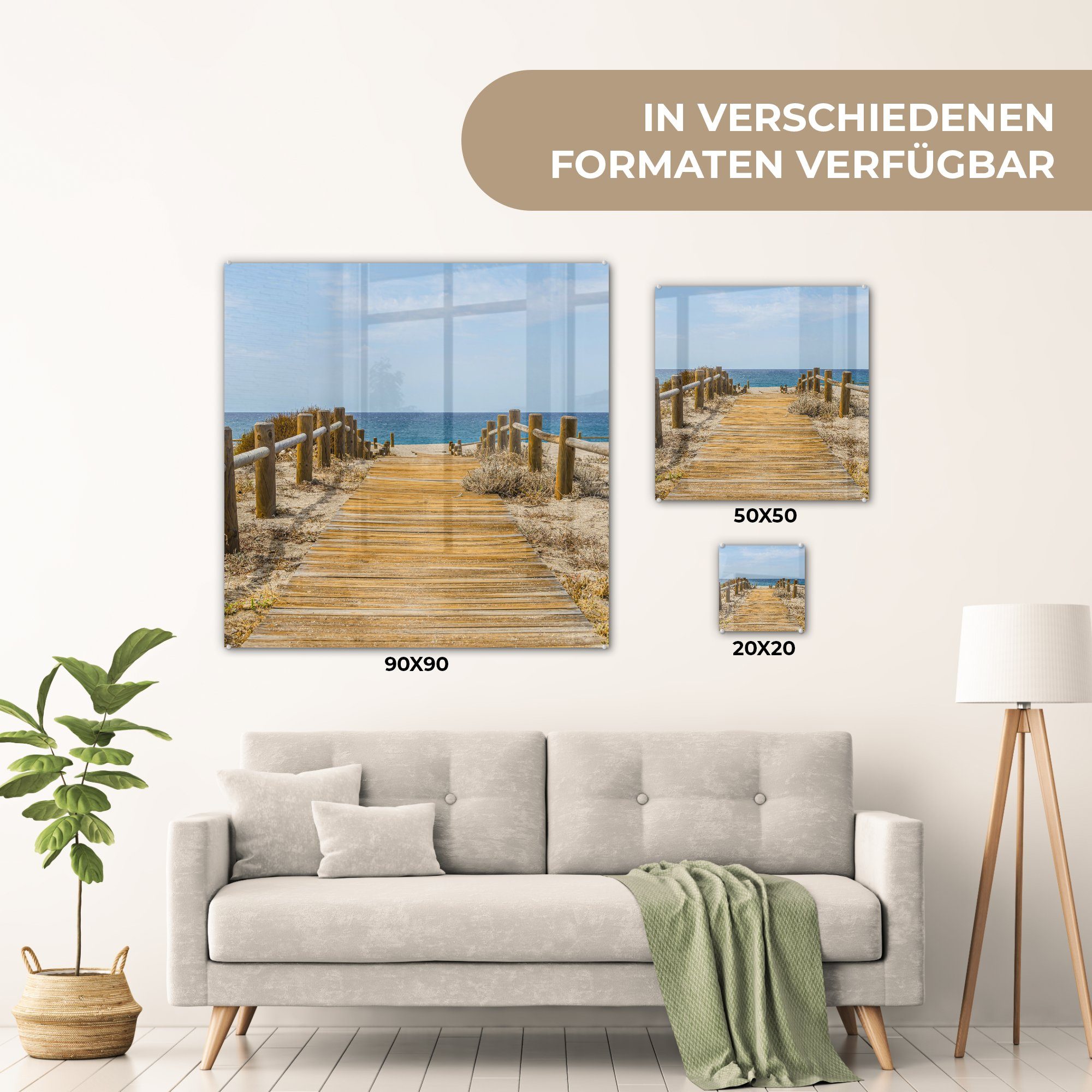 - Wandbild Foto Wanddekoration (1 Glas - auf Glasbilder Strand - Acrylglasbild MuchoWow Glas - auf Weg, St), Meer - Bilder