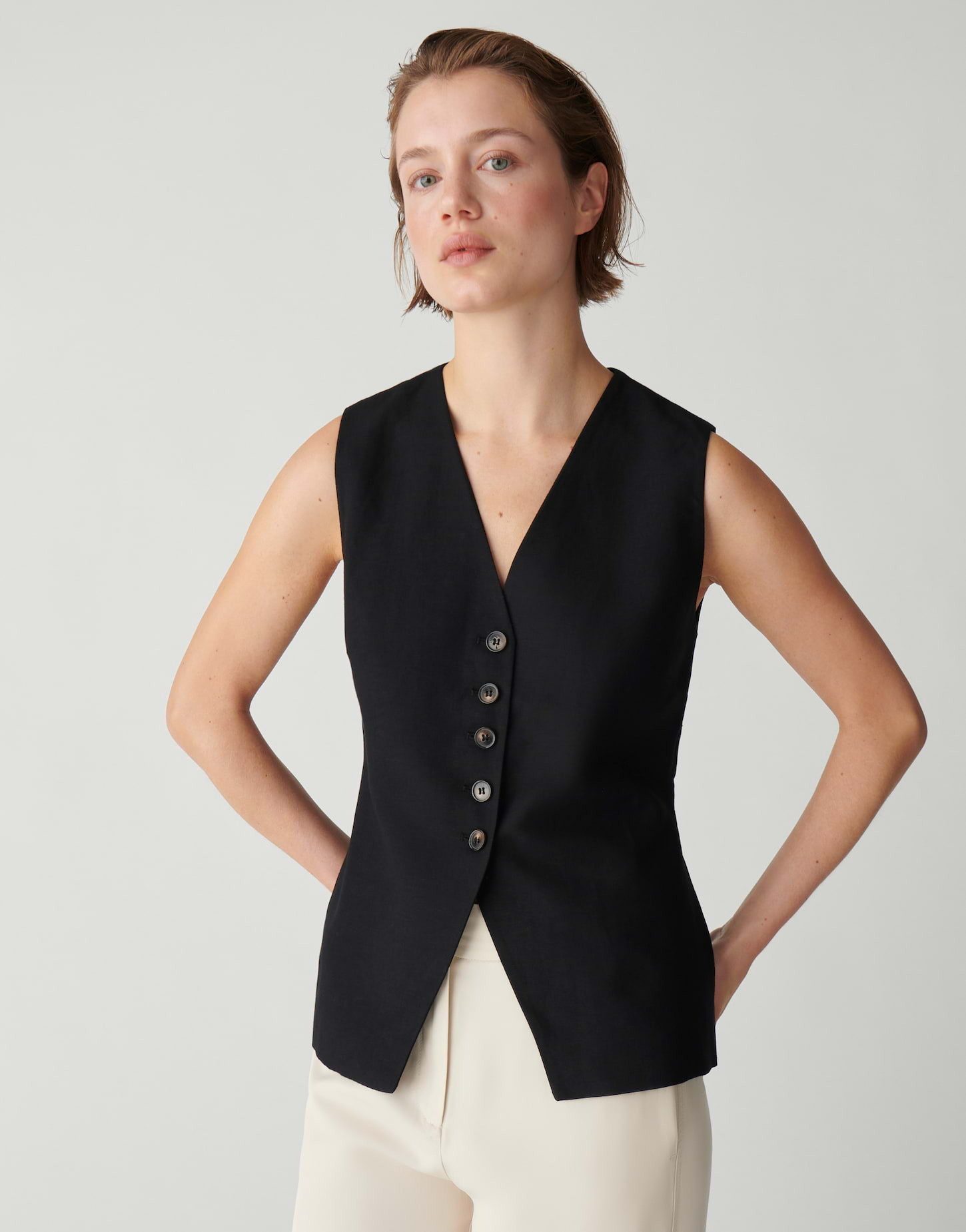 OPUS PANTS Longweste Wivina aus Webware in figurbetonter Passform