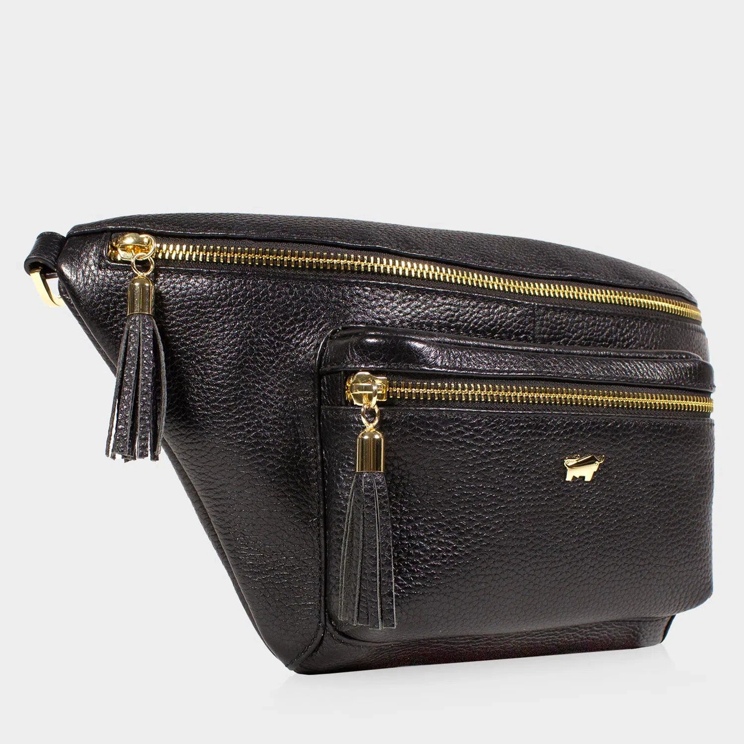 Braun Buffel Gurteltasche ALESSIA Cross Body Bag schwarz Softes Rindleder mit edlem Metallic Glanz
