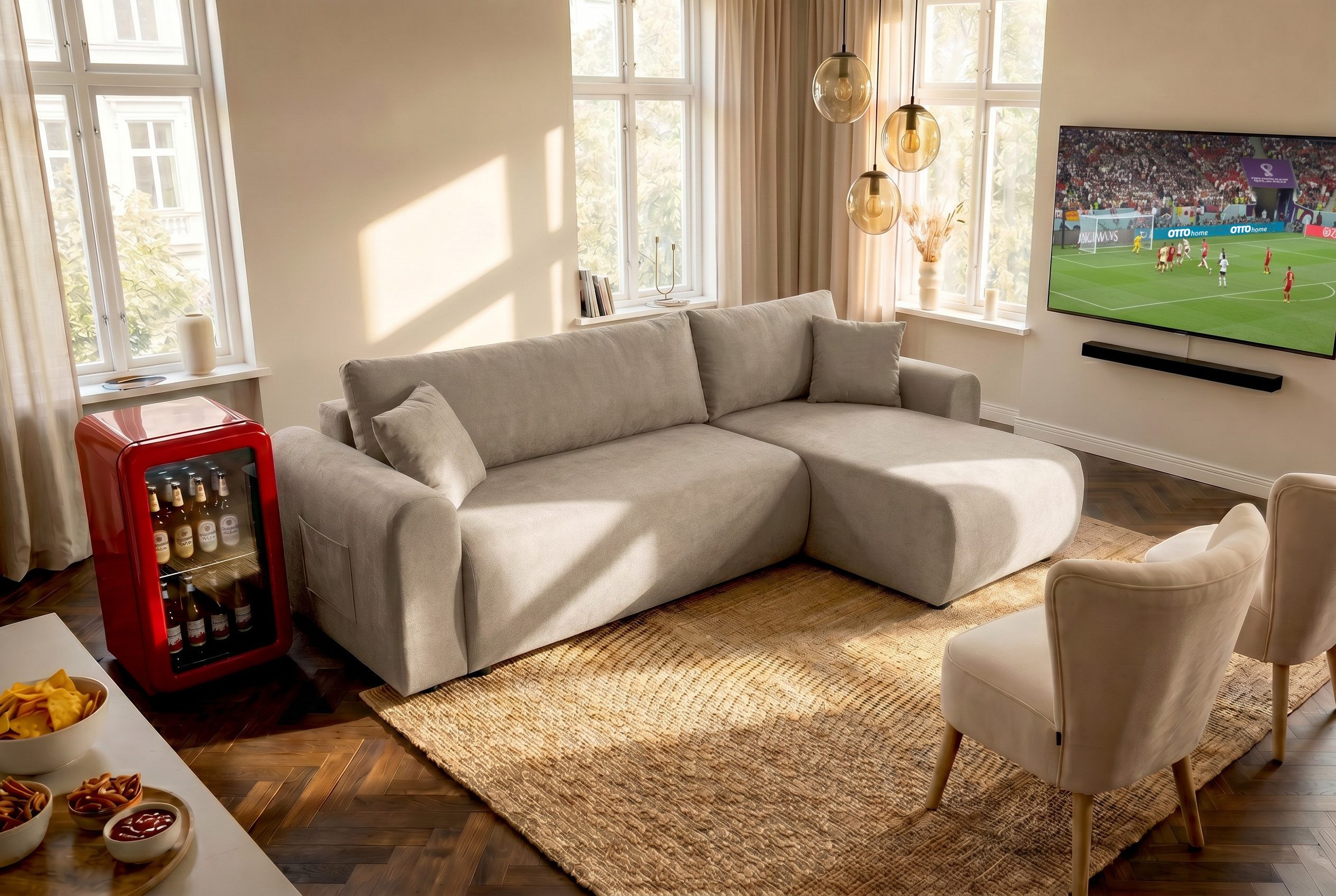 OTTO home Ecksofa JONAA L-Form, 241cm - OTTO. Verlässliche Qualität., Schlaffunktion(133/200), Bettkasten, Cord, Struktur, Unser Tiefpreis