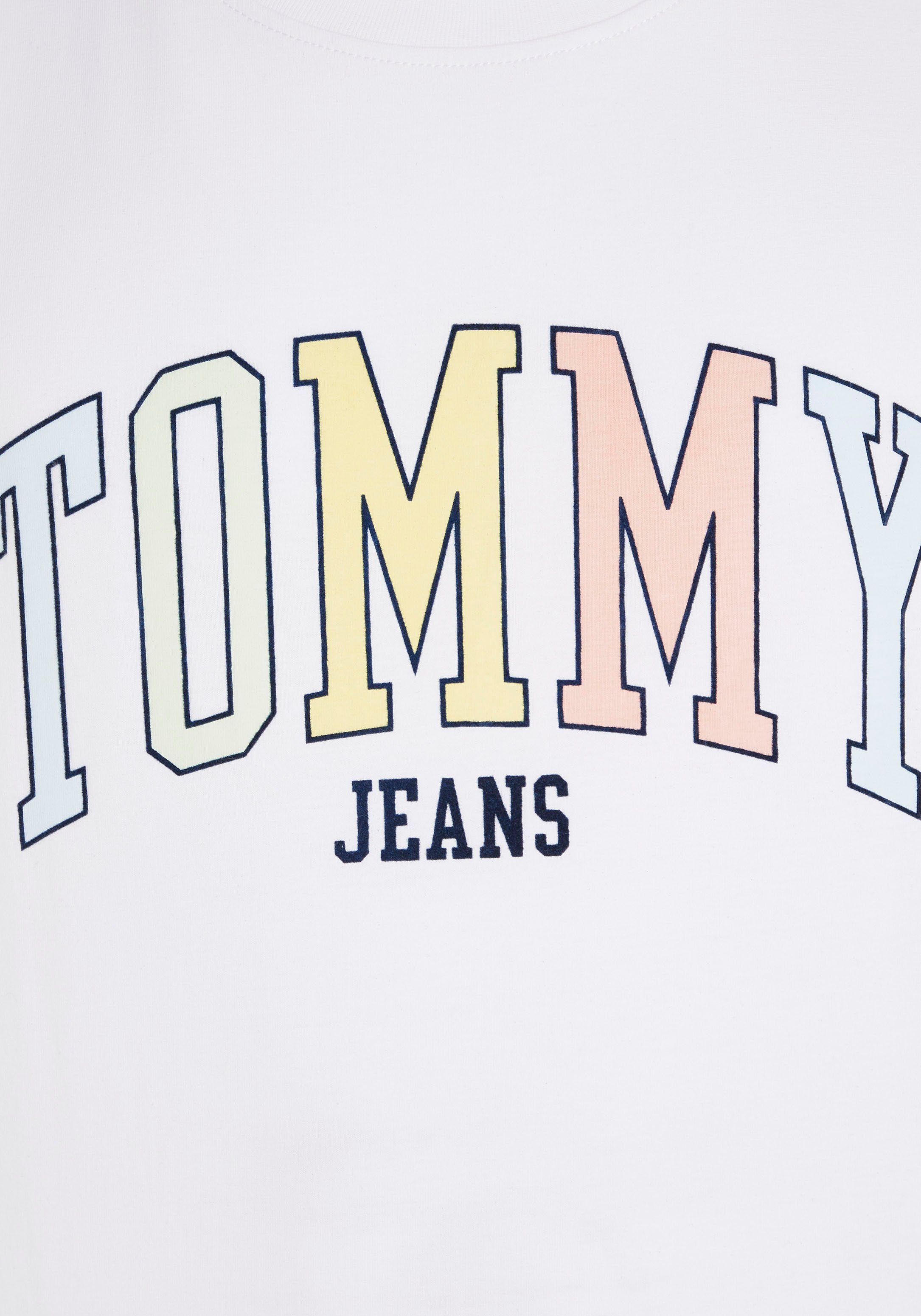 Jeans TEE CLSC Tommy mit TJM TOMMY T-Shirt COLLEGE Logo-Frontmotiv großem White POP