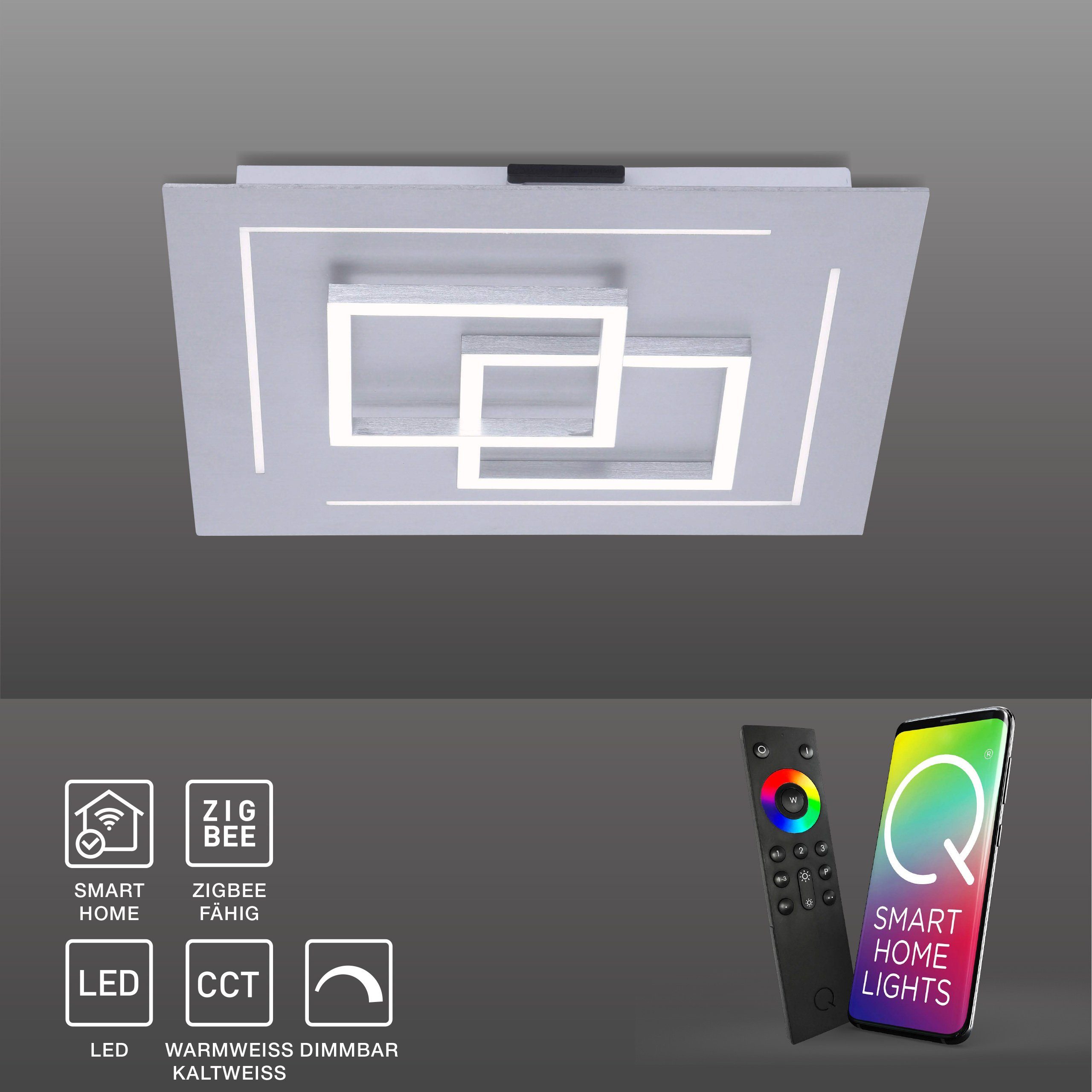 Paul Neuhaus Smarte LED-Leuchte LED Deckenlampe Smart Home Q - LINEA CCT, Smart Home, CCT-Farbtemperaturregelung, Dimmfunktion, Memoryfunktion, mit Leuchtmittel, Warmweiß bis Tageslichtweiß, 40x40cm dimmbar per Fernbedienung Works with Alexa