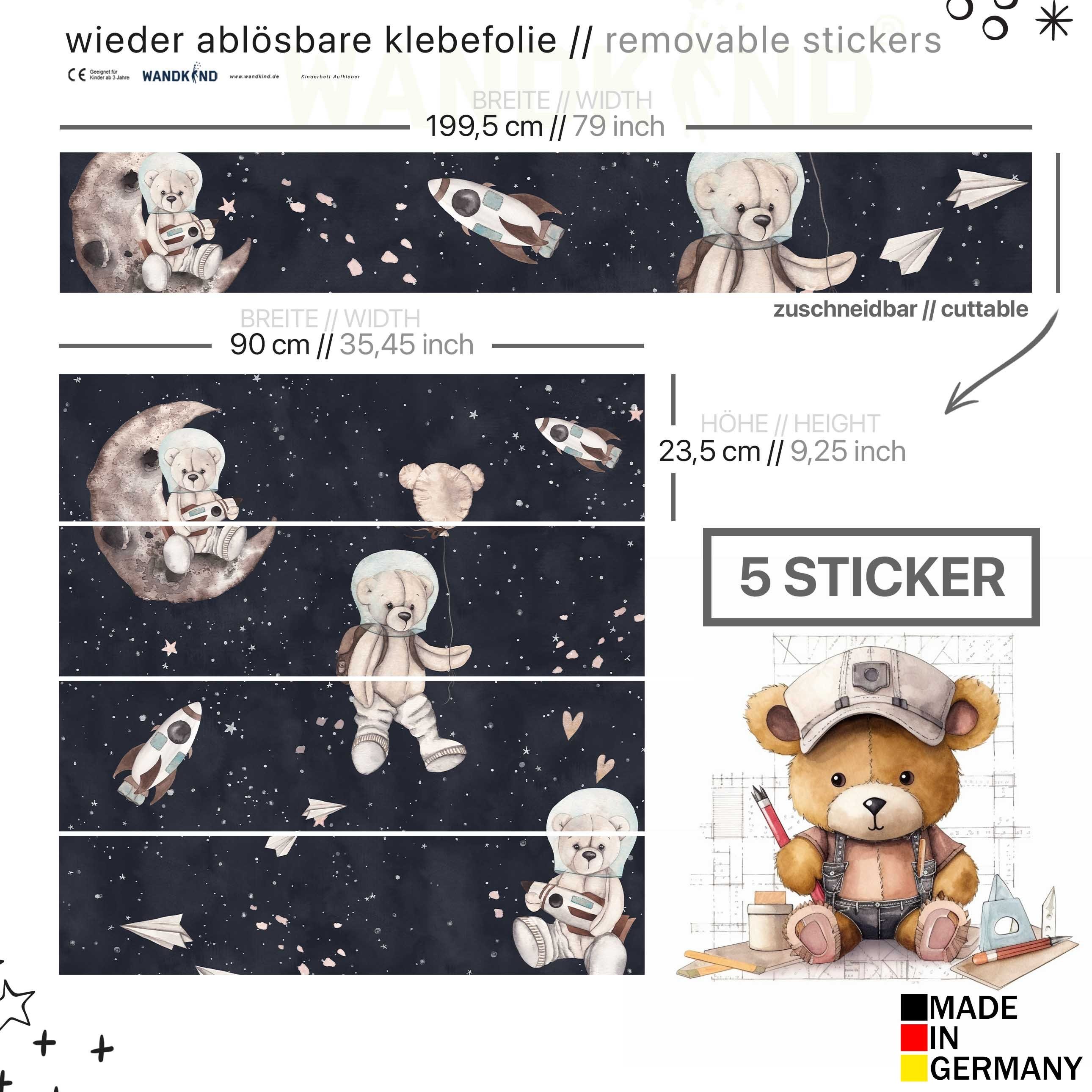 WANDKIND Wandtattoo Aufkleber für IKEA KURA Kinderbett Teddy Astronaut (Ohne Möbel) IKB501, wieder ablösbar