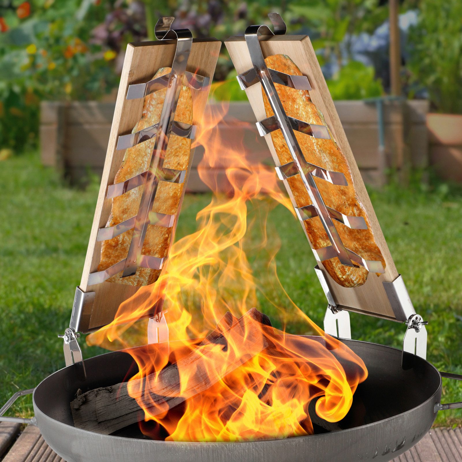 Haushalt International Räucherbrett Flammlachsbrett Grillbrett Grillzubehör 2tlg Holz 54cm, Holz, (Set, 2-St., Packung), 2er Set, Naturholz, Räucheraroma, Fisch