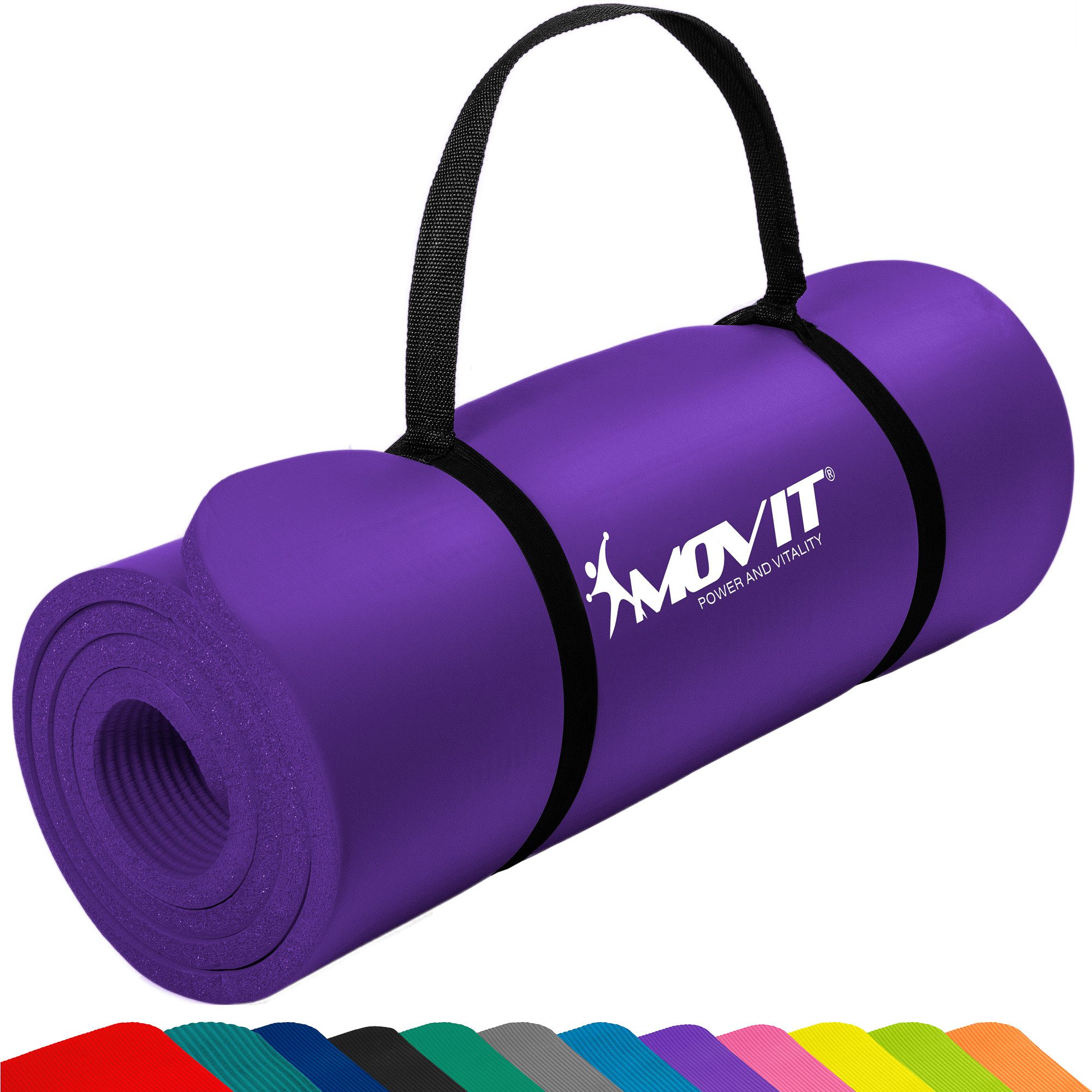 MOVIT Yogamatte XXL Pilates Gymnastikmatte, Yogamatte, Training (Schadstoffgeprüft, mit Verschlussband), 190x100x1,5cm oder 190x60x1,5cm oder 183x60x1,0cm, Größen-, Farbwahl