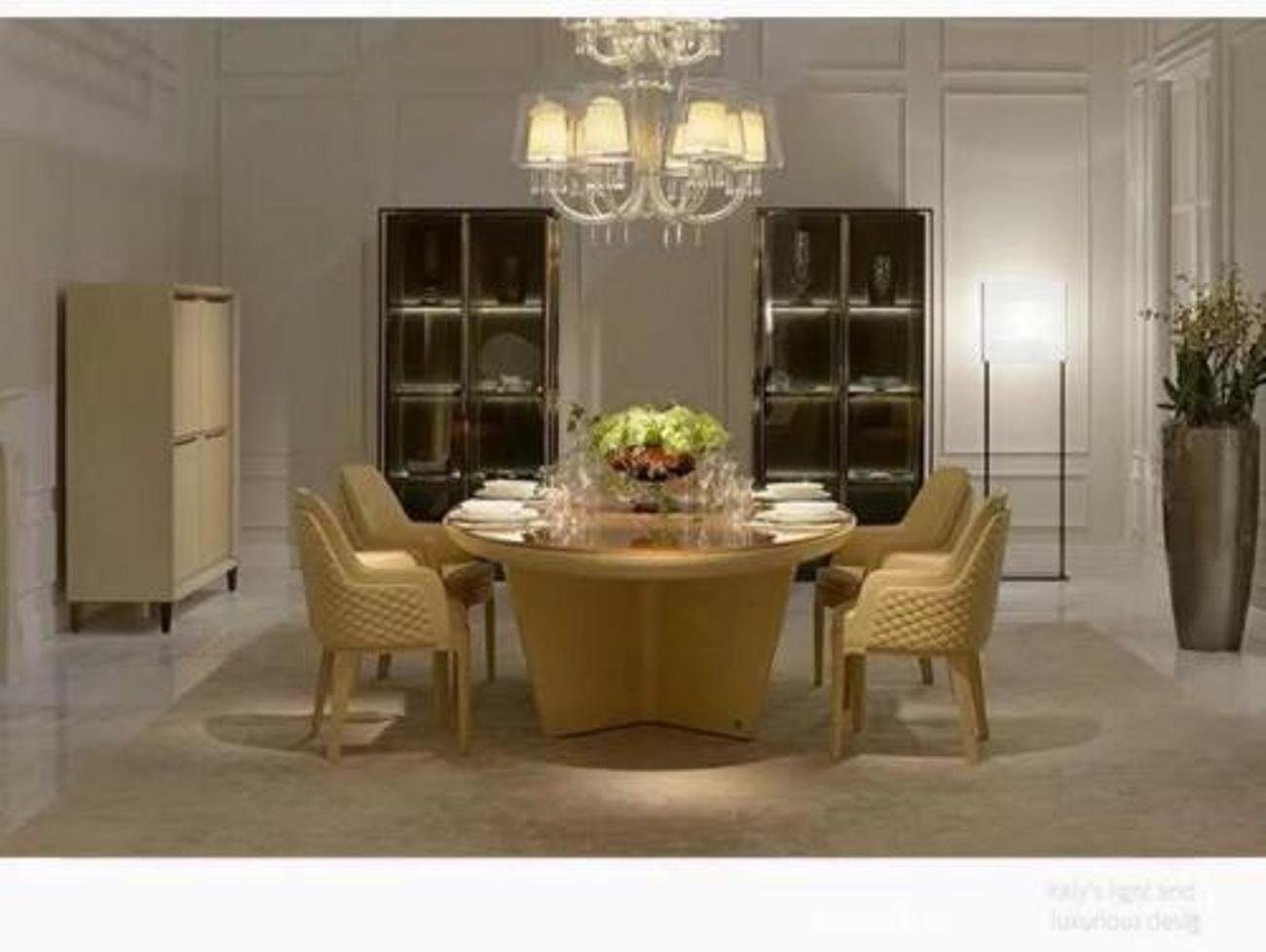 JVmoebel Esszimmer-Set, Design Rund Tisch 6x Sessel Stühle Ess Zimmer Sitz Polster Garnitur
