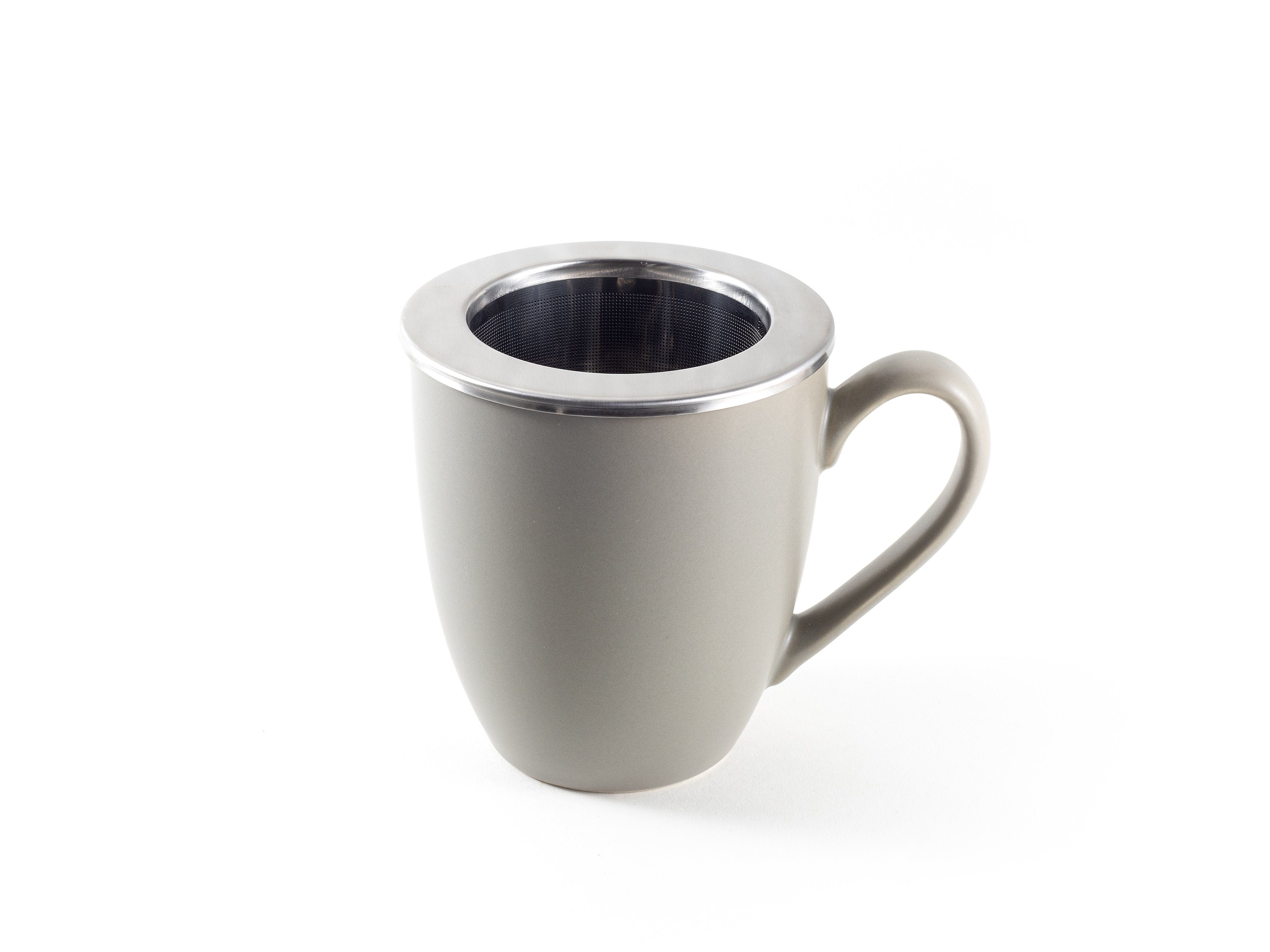 Hanseküche Tasse Teetasse mit Deckel Teebecher und Thermoeffekt, mit Keramik XXL 650ml, Sieb Grau Ultrafeinfilter, Dickwandige Keramik, –
