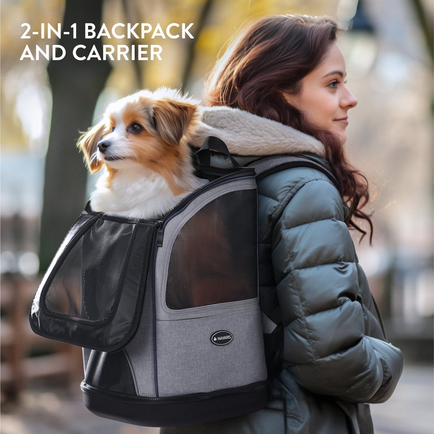 Thumbnail - Navaris Tiertransportbox 2in1 Rucksack für Hund Katze gepolstert - Hunderucksack Katzenrucksack