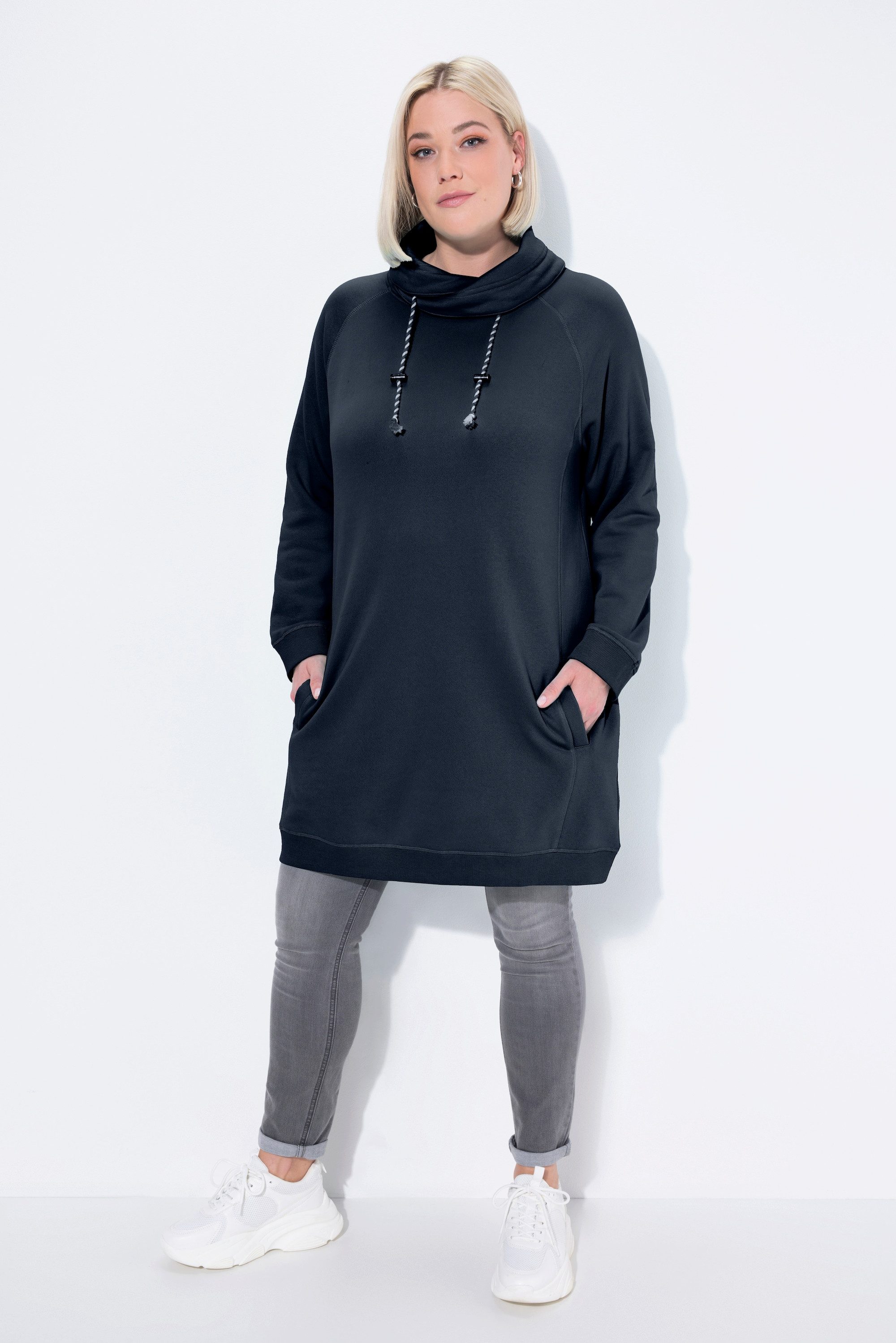 Jerseykleid Sweatkleid Stehkragen Langarm Taschen