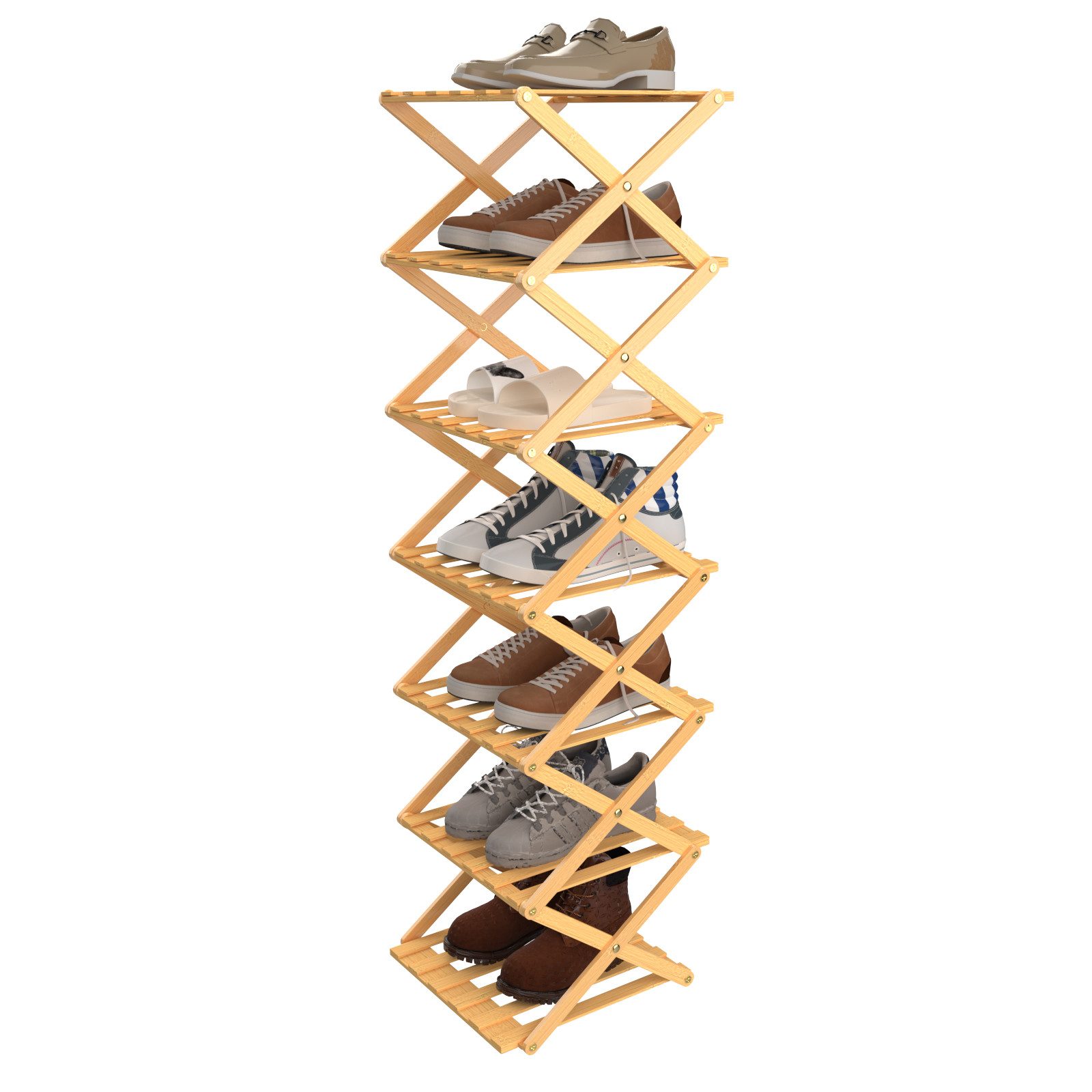 JEOBEST Schuhregal Faltbares Schuhregal aus Bambus Organizer Platzsparend, Regal für Deko, (4/5/6/7 Ebenen) Schuhregal schmal, Küchenregal, 25x25cm