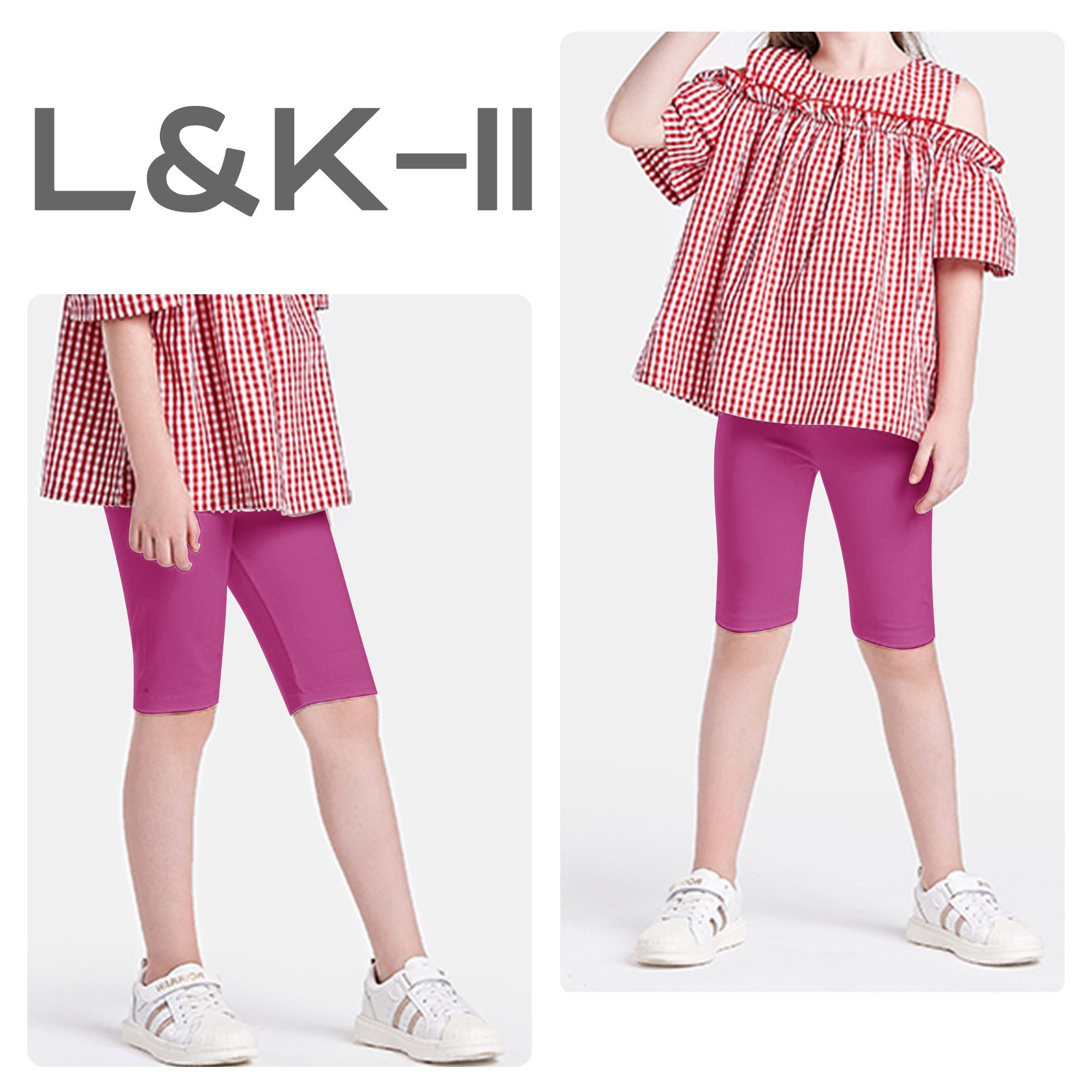L&K-II Radlerhose 4532-2/3er (2/3er-Pack) Radlerhose Baumwolle Leggings Kurz aus Mädchen Schwarz/Weiß/Grau